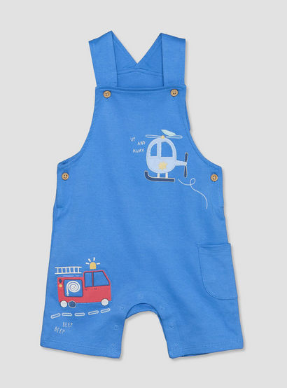 Juniors Crew Neck Short Sleeves T-shirt and Dungaree Set with Vehicle Applique-baby-boys-clothing-setsandcoords-image-3