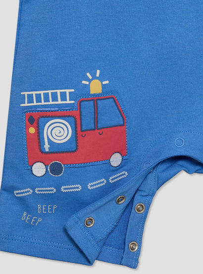 Juniors Crew Neck Short Sleeves T-shirt and Dungaree Set with Vehicle Applique-baby-boys-clothing-setsandcoords-image-6
