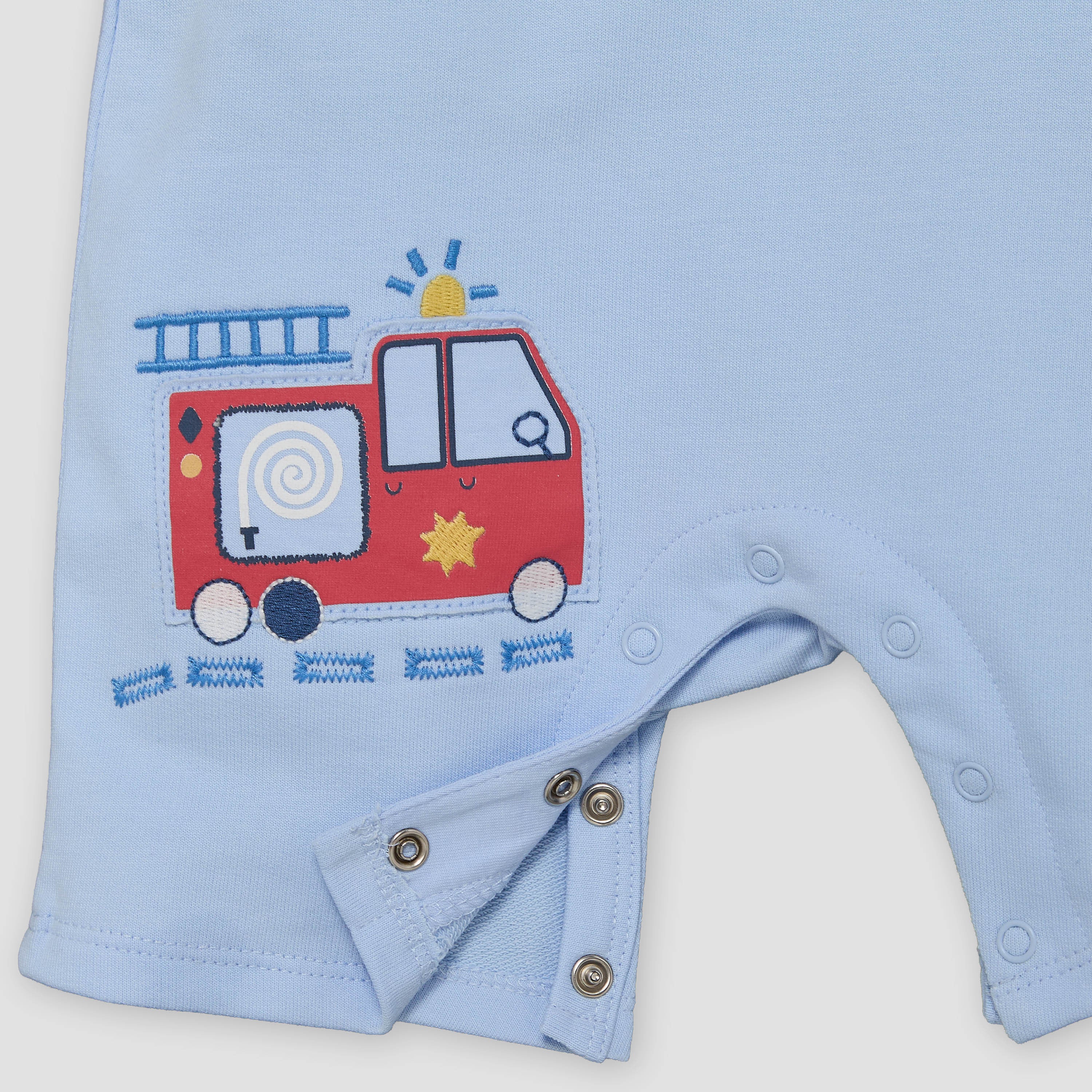 Juniors Crew Neck Short Sleeves T-shirt and Dungaree Set with Vehicle Applique