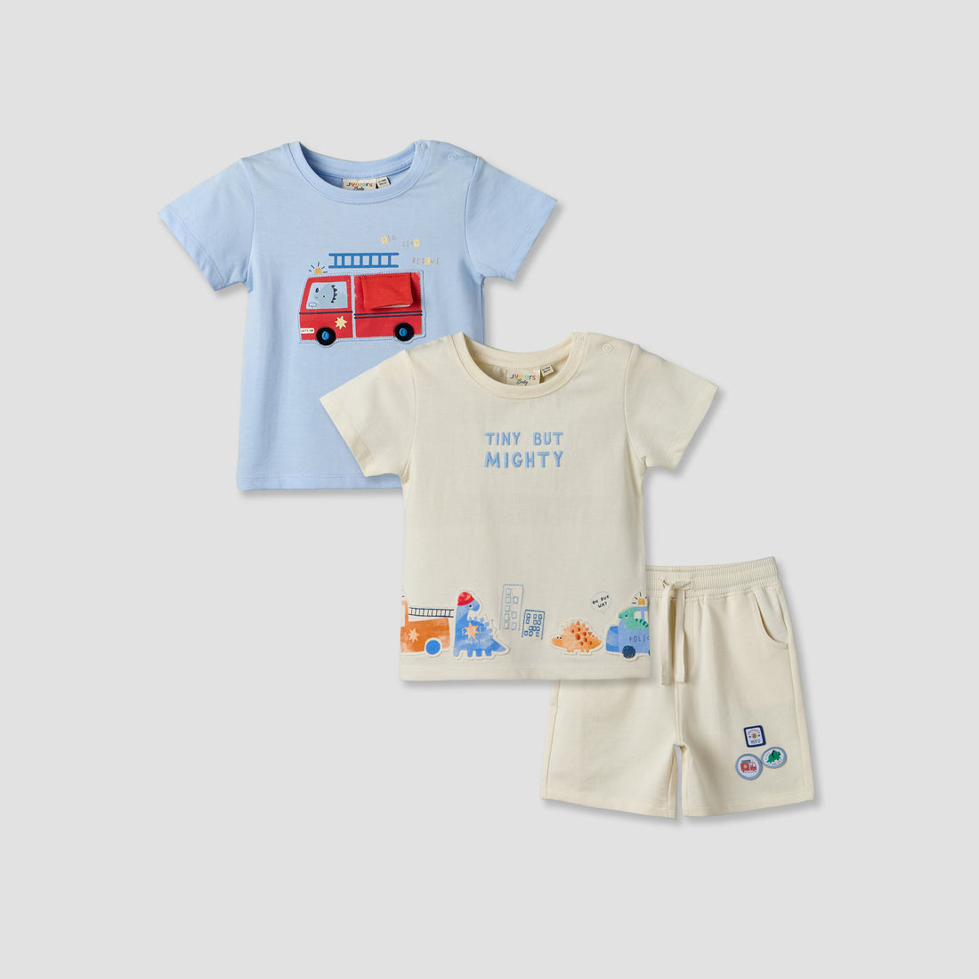 Set of 3 Juniors Round Neck Short Sleeves T-shirt and Shorts Set with Applique Detail - Multicolour / 24-36 mths