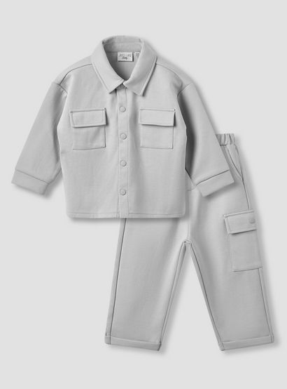 Juniors Collared Neck Long Sleeve Shirt and Pants Set with Pockets-baby-boys-clothing-setsandcoords-image-2