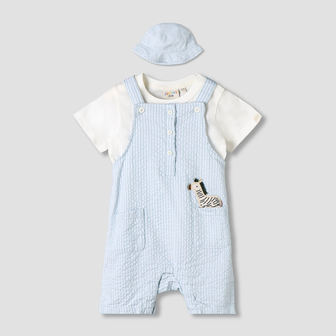 Juniors Round Neck Short Sleeve T-shirt and Dungaree Set with Cap
