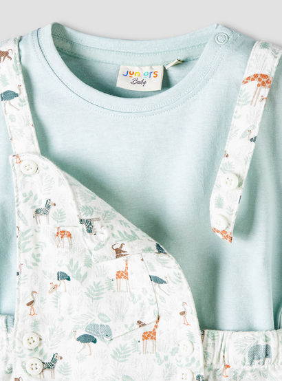 Juniors Round Neck Short Sleeve T-shirt and Dungaree Set with Cap-baby-boys-clothing-setsandcoords-image-5