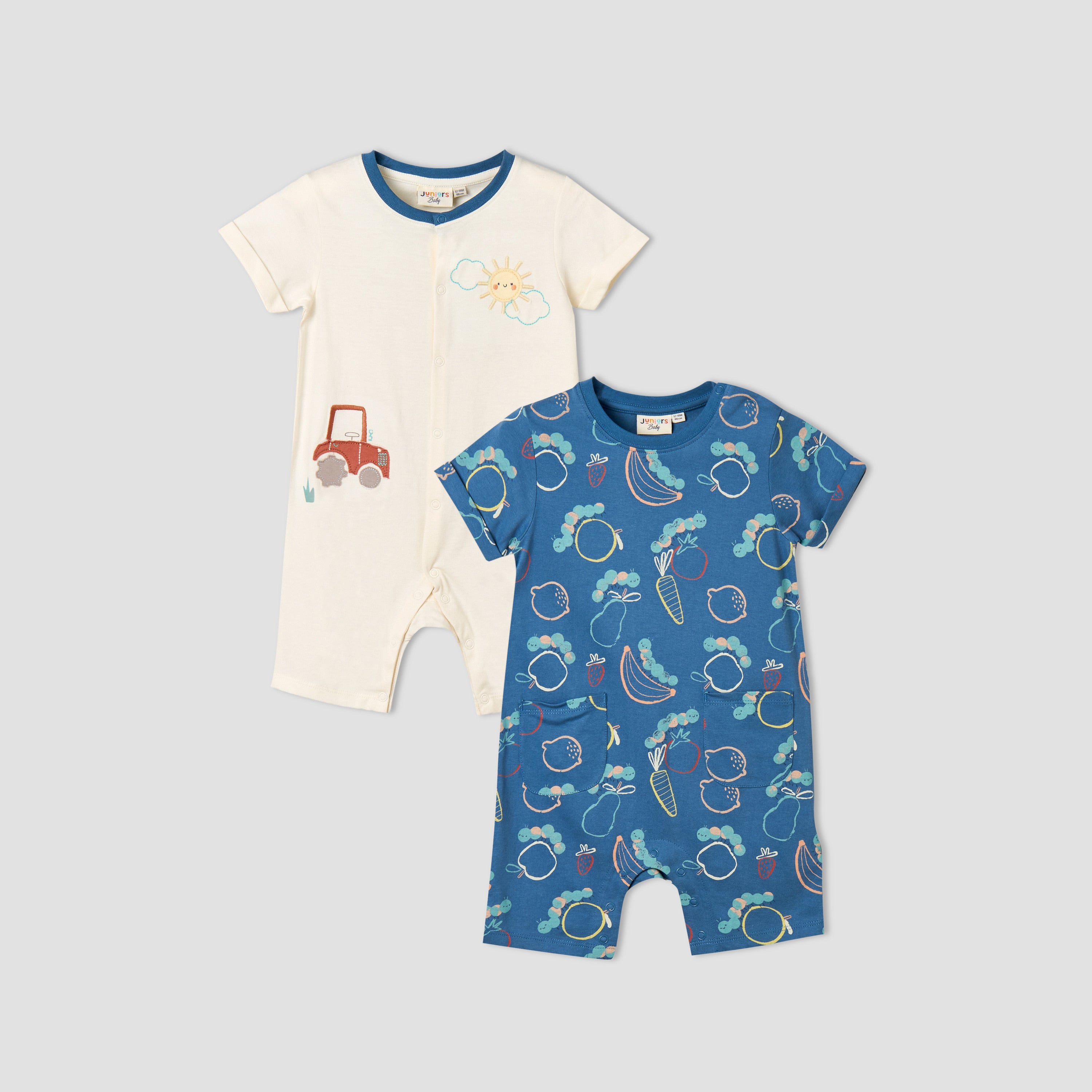 Pack of 2 Juniors Crew Neck Short Sleeves Romper with Fun Print