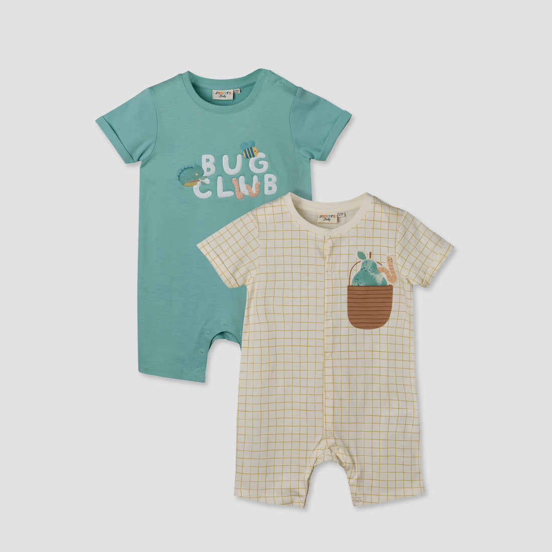 Pack of 2 Juniors Crew Neck Short Sleeves Romper with Fun Print