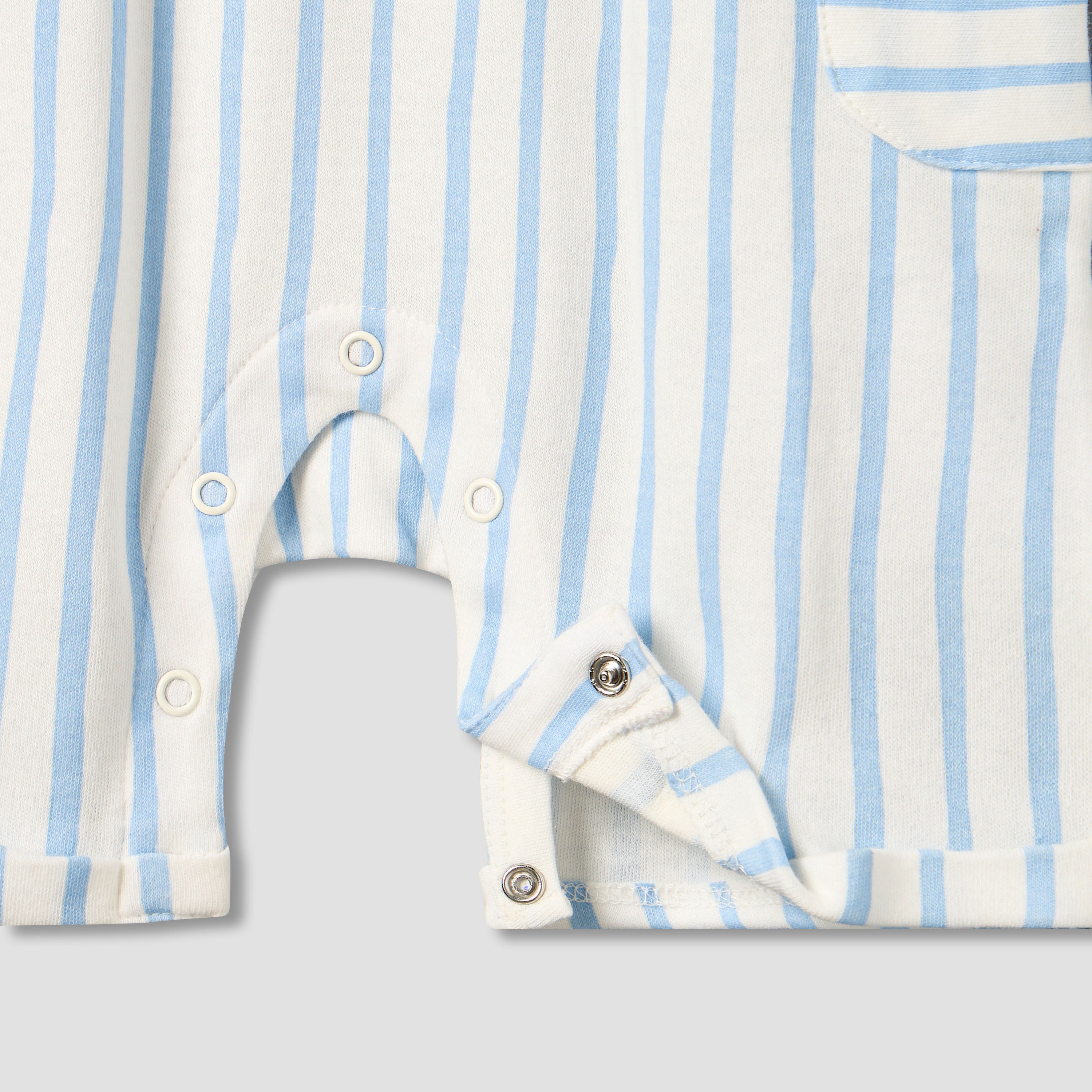 Juniors Crew Neck Short Sleeves Romper with Striped Lion Applique