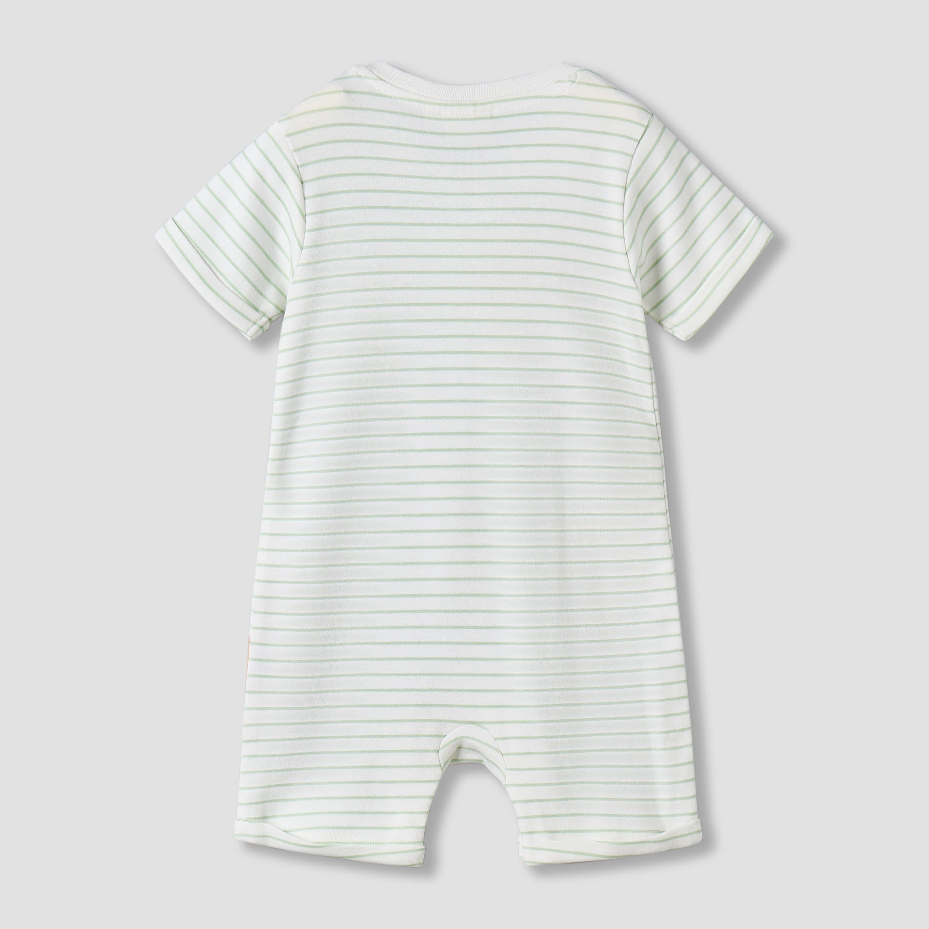 Juniors Short Sleeves Romper with Striped Animal Applique