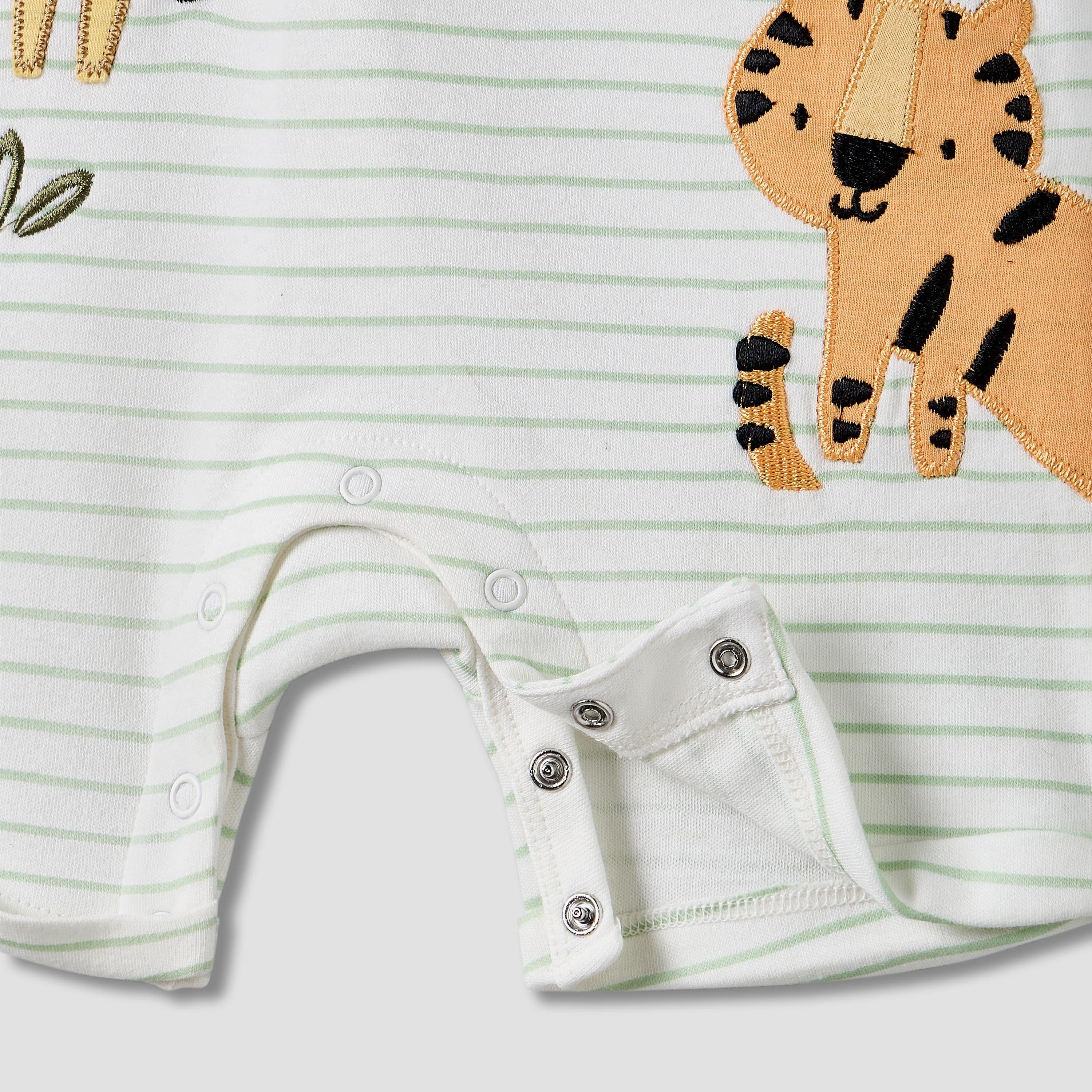 Juniors Short Sleeves Romper with Striped Animal Applique