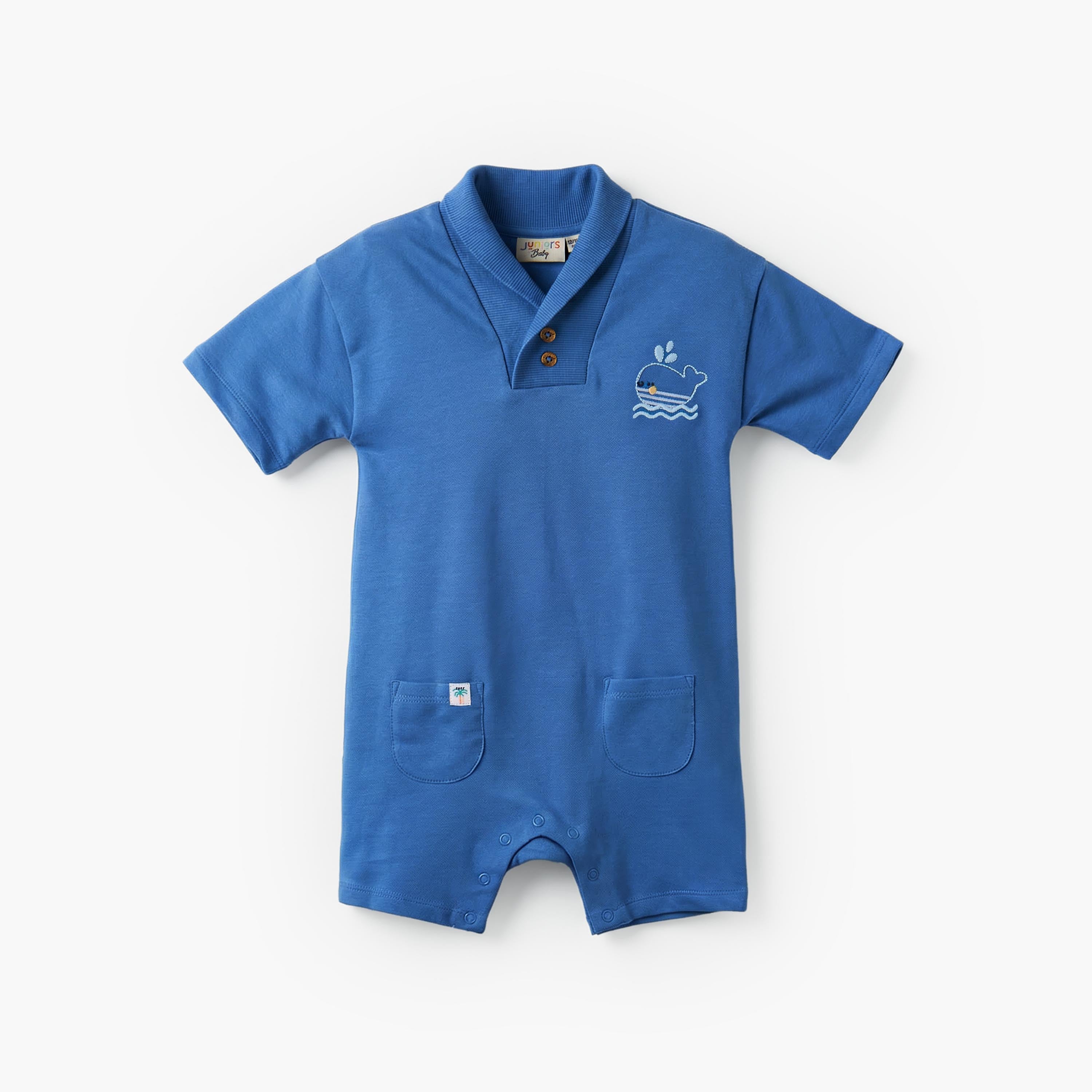 Pack of 2 Juniors Collared Neck Short Sleeve Romper with Embroidery