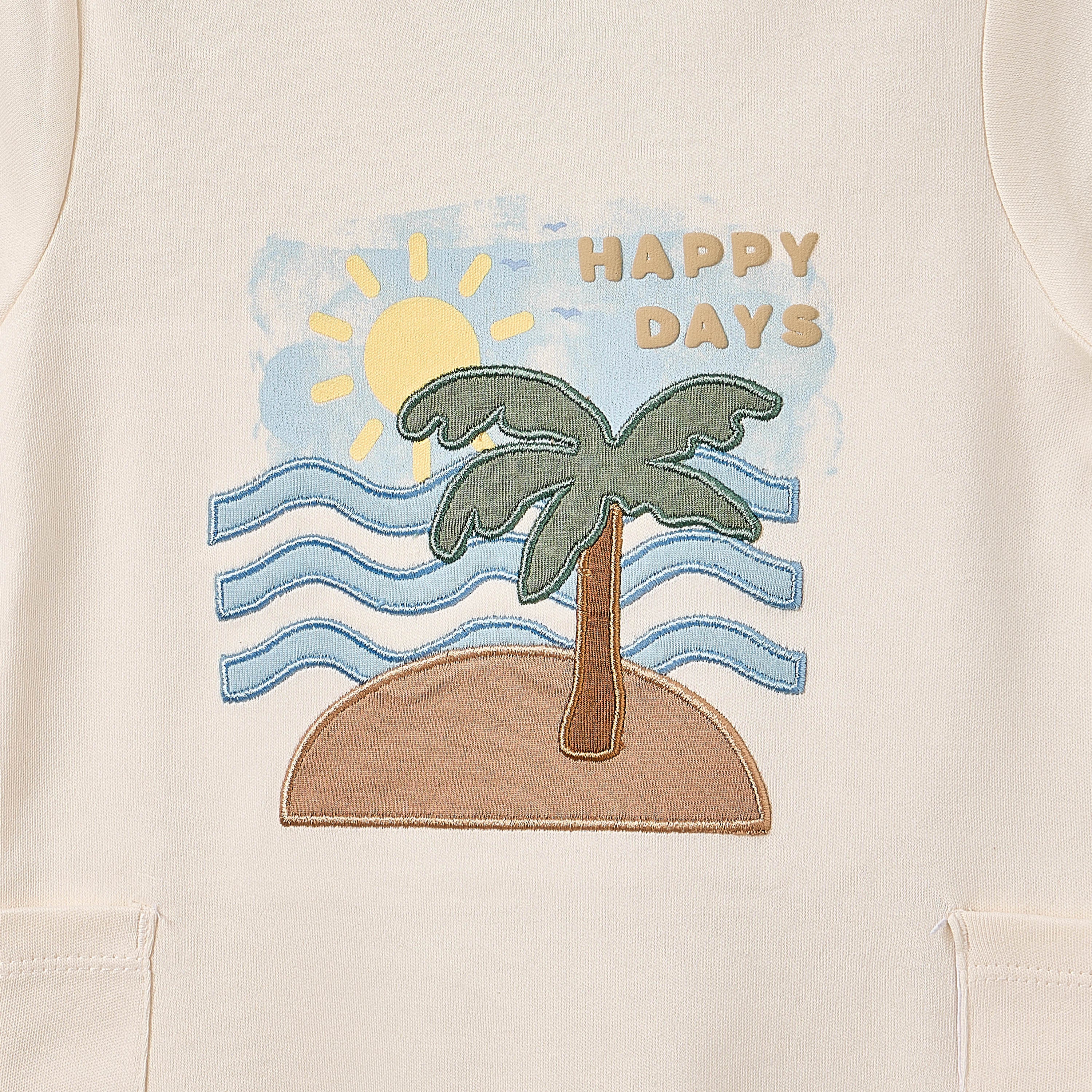 Juniors Crew Neck Short Sleeves Romper with Island Embroidery
