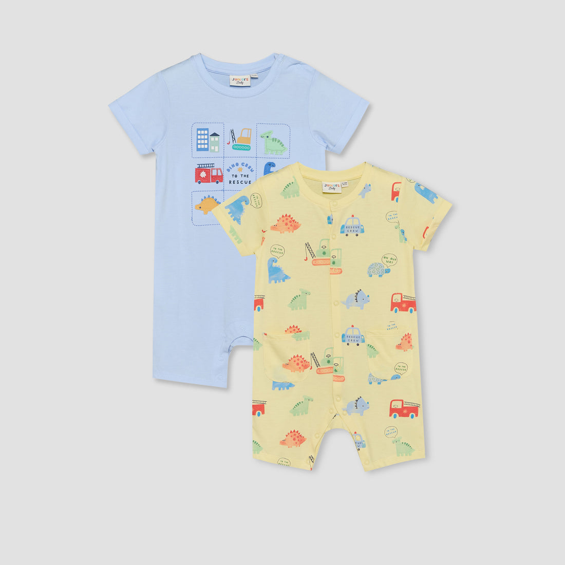Pack of 2 Juniors Round Neck Short Sleeves Romper with Fun Print - Multicolour / 12-18 mths