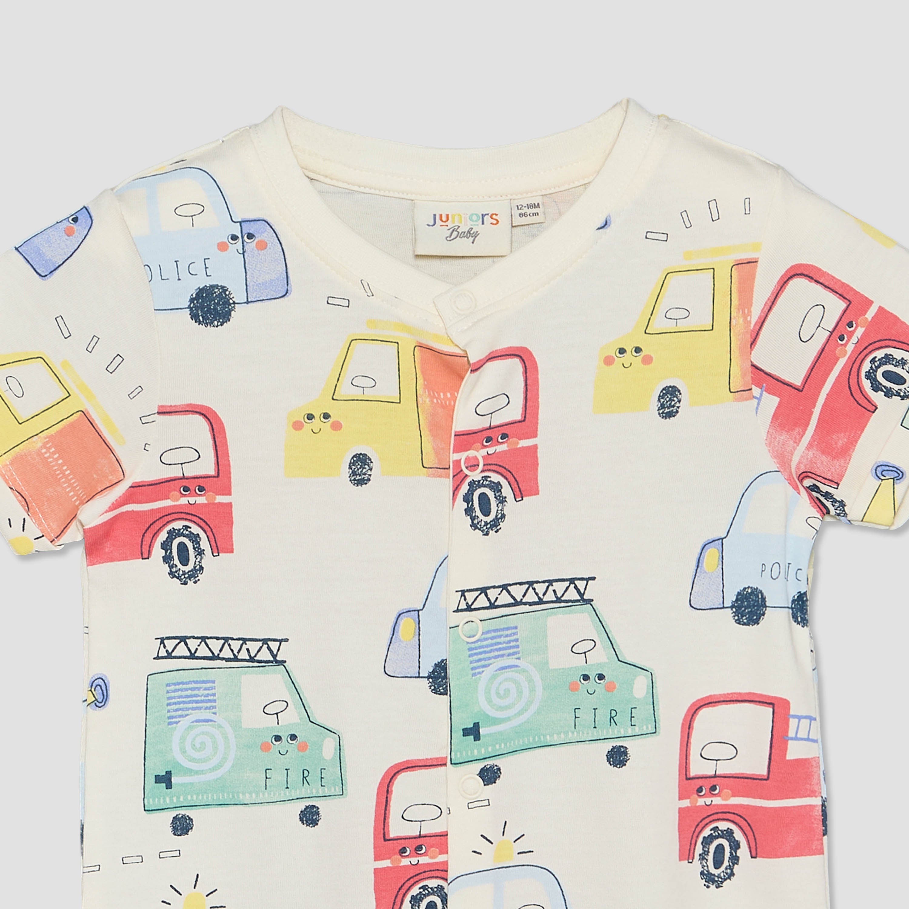 Pack of 2 Juniors Crew Neck Short Sleeves Romper with Vehicle Print