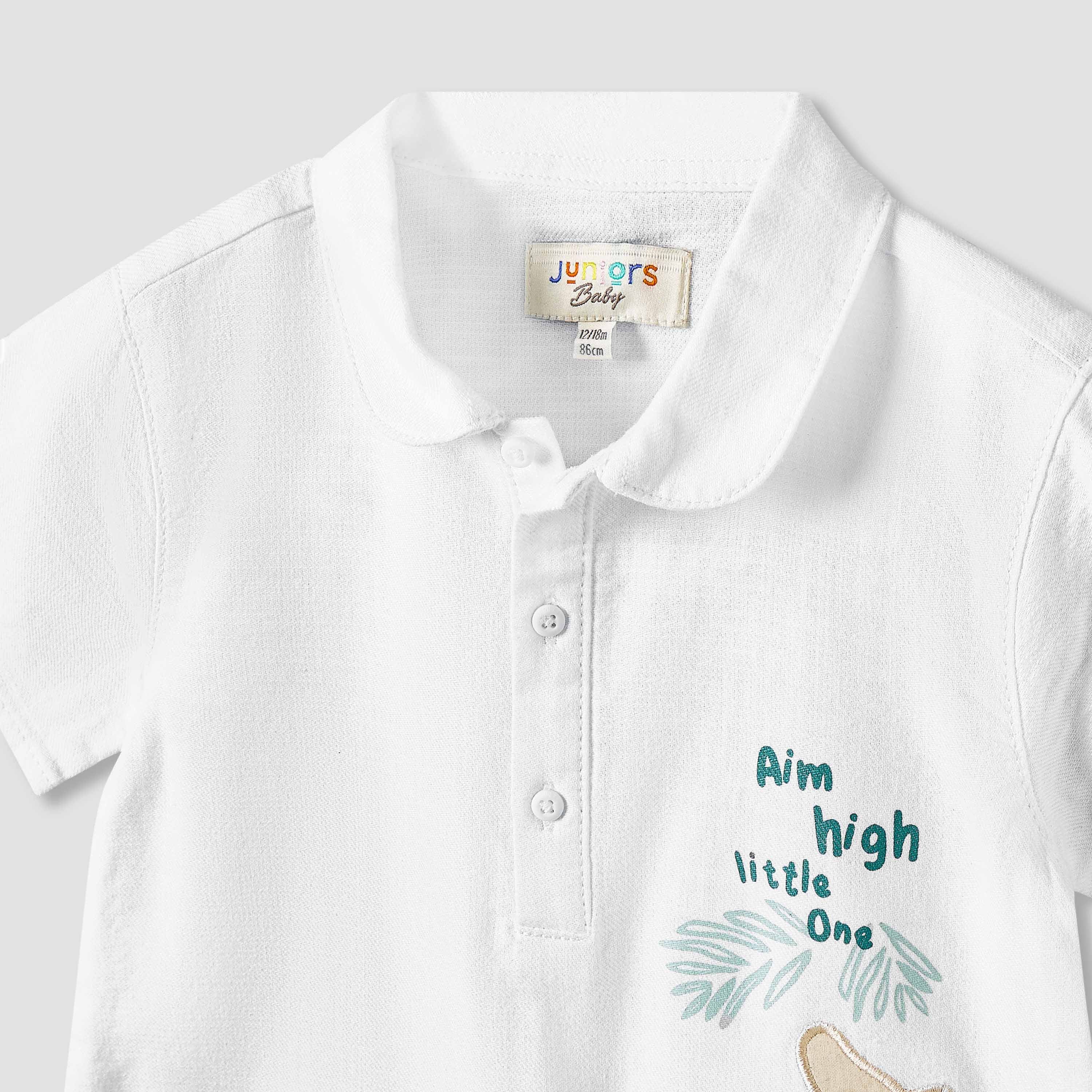 Juniors Collared Short Sleeves Romper with Animal Applique