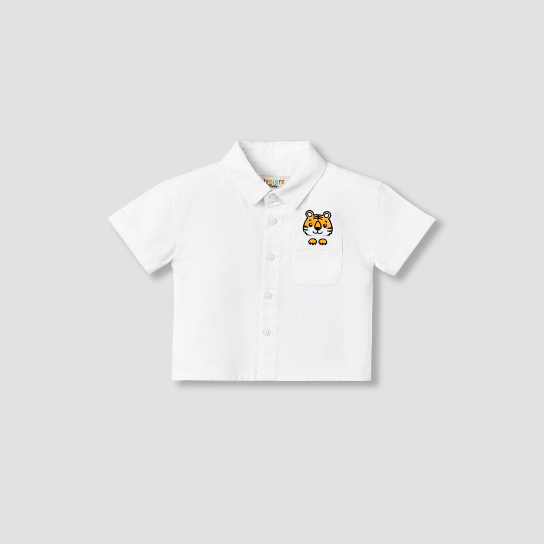 Juniors Short Sleeves Shirt with Tiger Embroidery - White / 12-18 mths