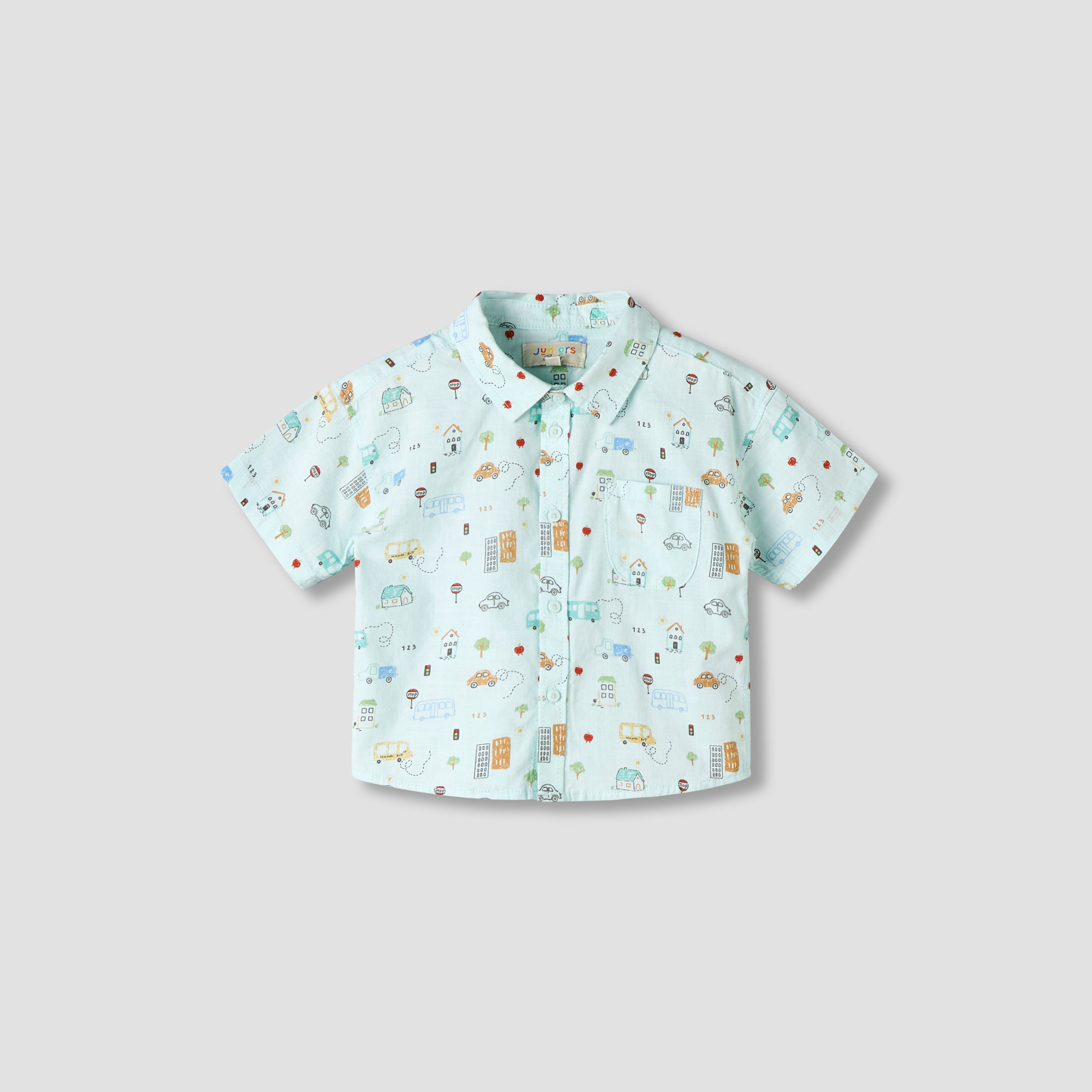 Juniors Collared Neck Short Sleeve Shirt and Shorts Set with Pocket