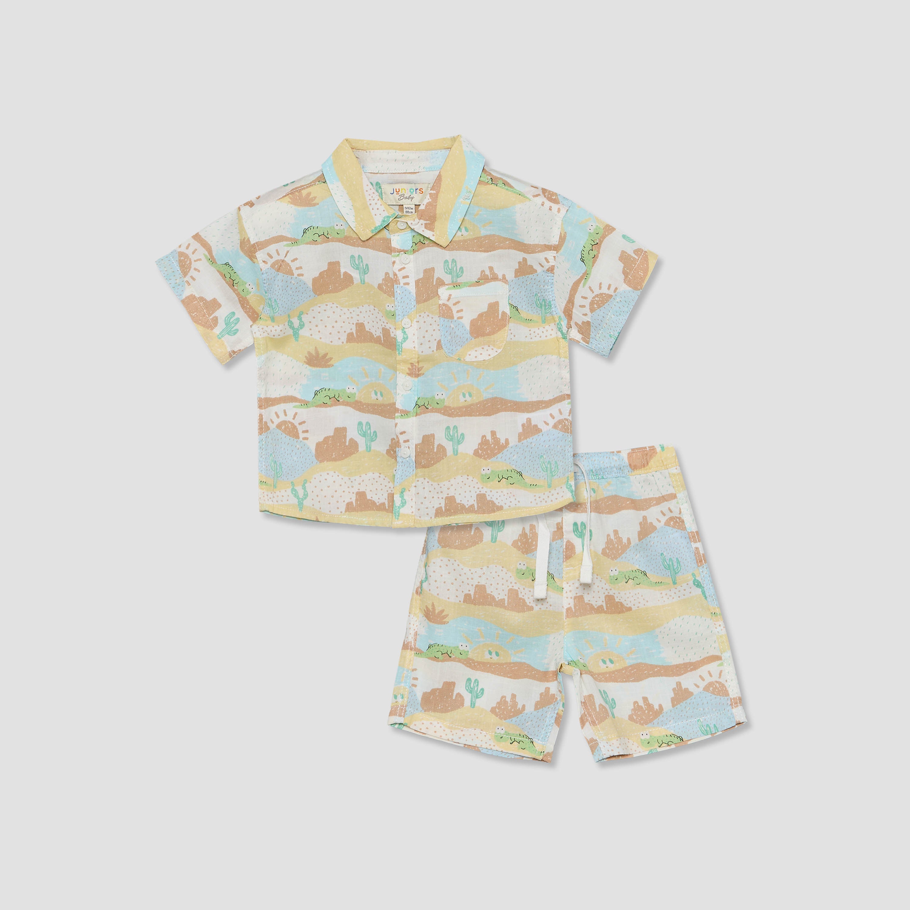 Juniors Collared Short Sleeves Shirt and Shorts Set with Desert Print