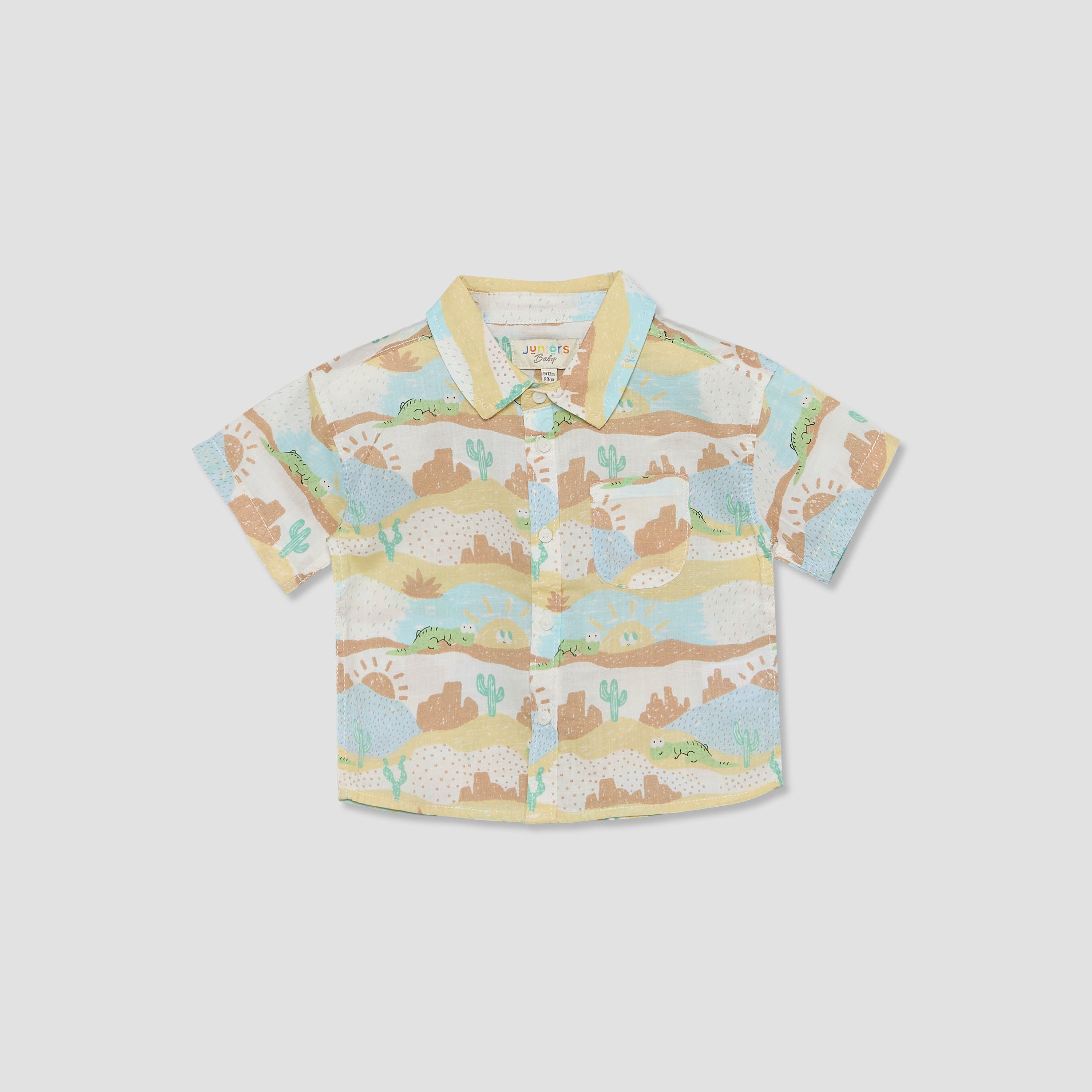 Juniors Collared Short Sleeves Shirt and Shorts Set with Desert Print