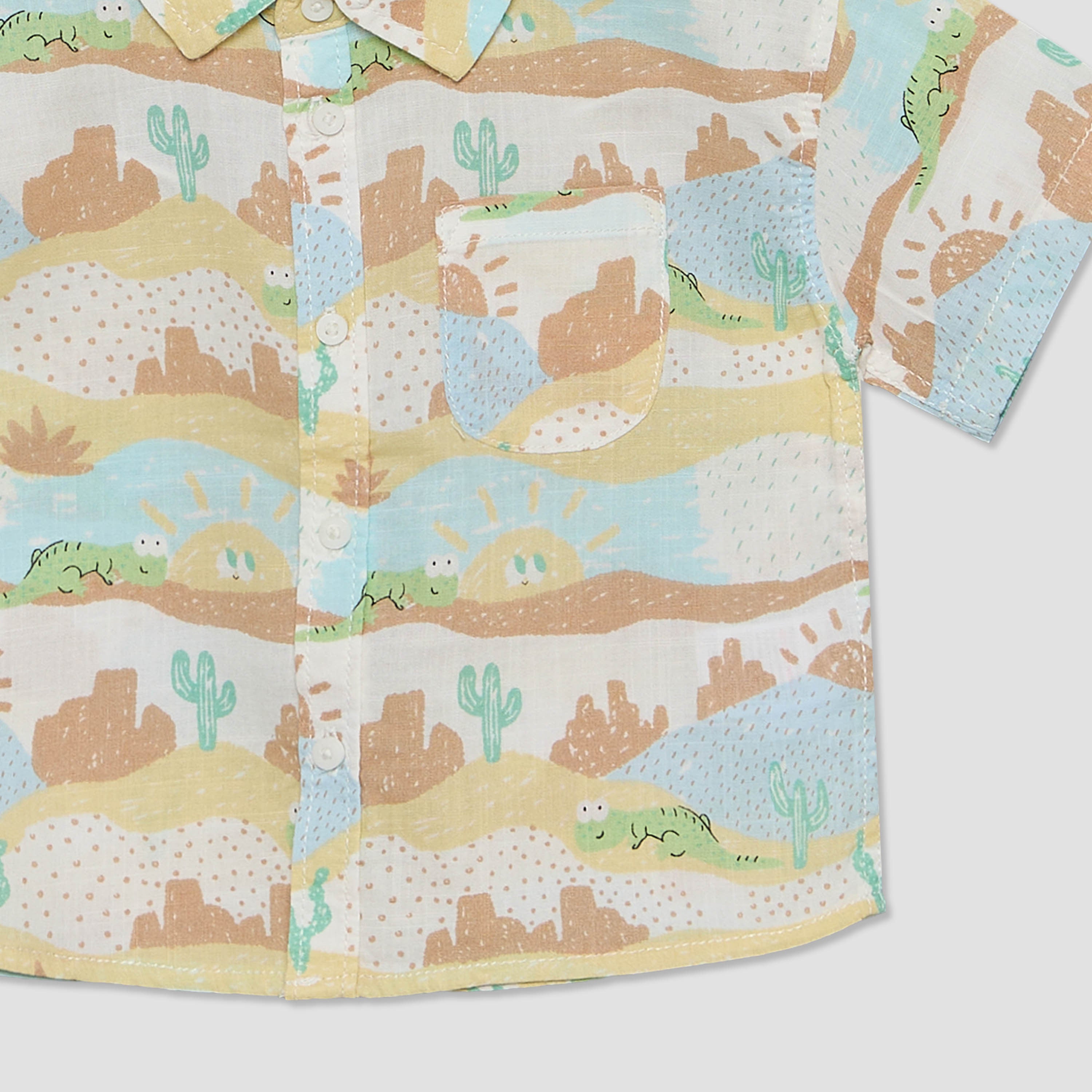 Juniors Collared Short Sleeves Shirt and Shorts Set with Desert Print