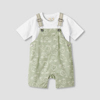 Juniors Crew Neck Short Sleeves T-shirt and Dungaree Set with Vehicle Print-undefined-image-1