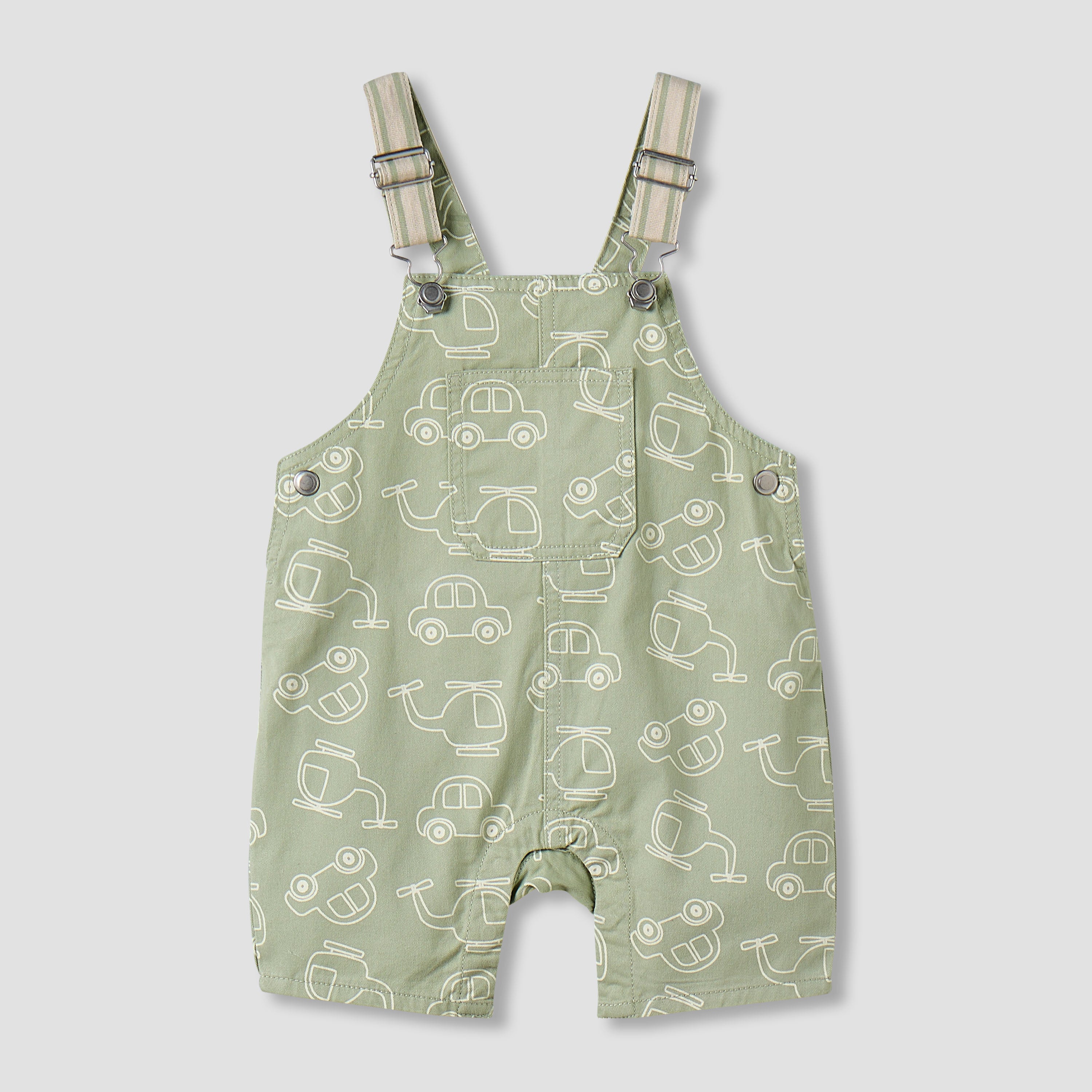 Juniors Crew Neck Short Sleeves T-shirt and Dungaree Set with Vehicle Print