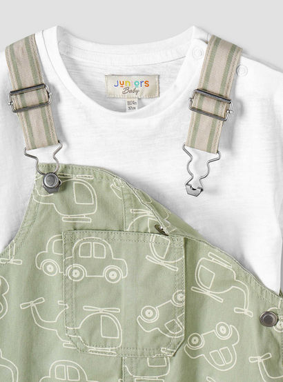 Juniors Crew Neck Short Sleeves T-shirt and Dungaree Set with Vehicle Print-baby-boys-clothing-setsandcoords-image-5