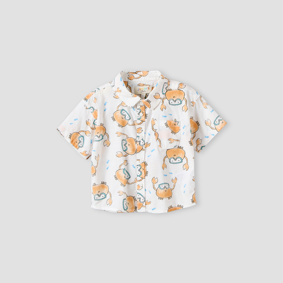 Juniors Collared Short Sleeves Shirt and Shorts Set with Crab Print