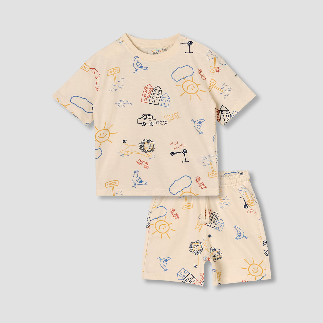 Juniors Crew Neck Short Sleeves T-shirt and Shorts Set with Print - Orange / 12-18 mths