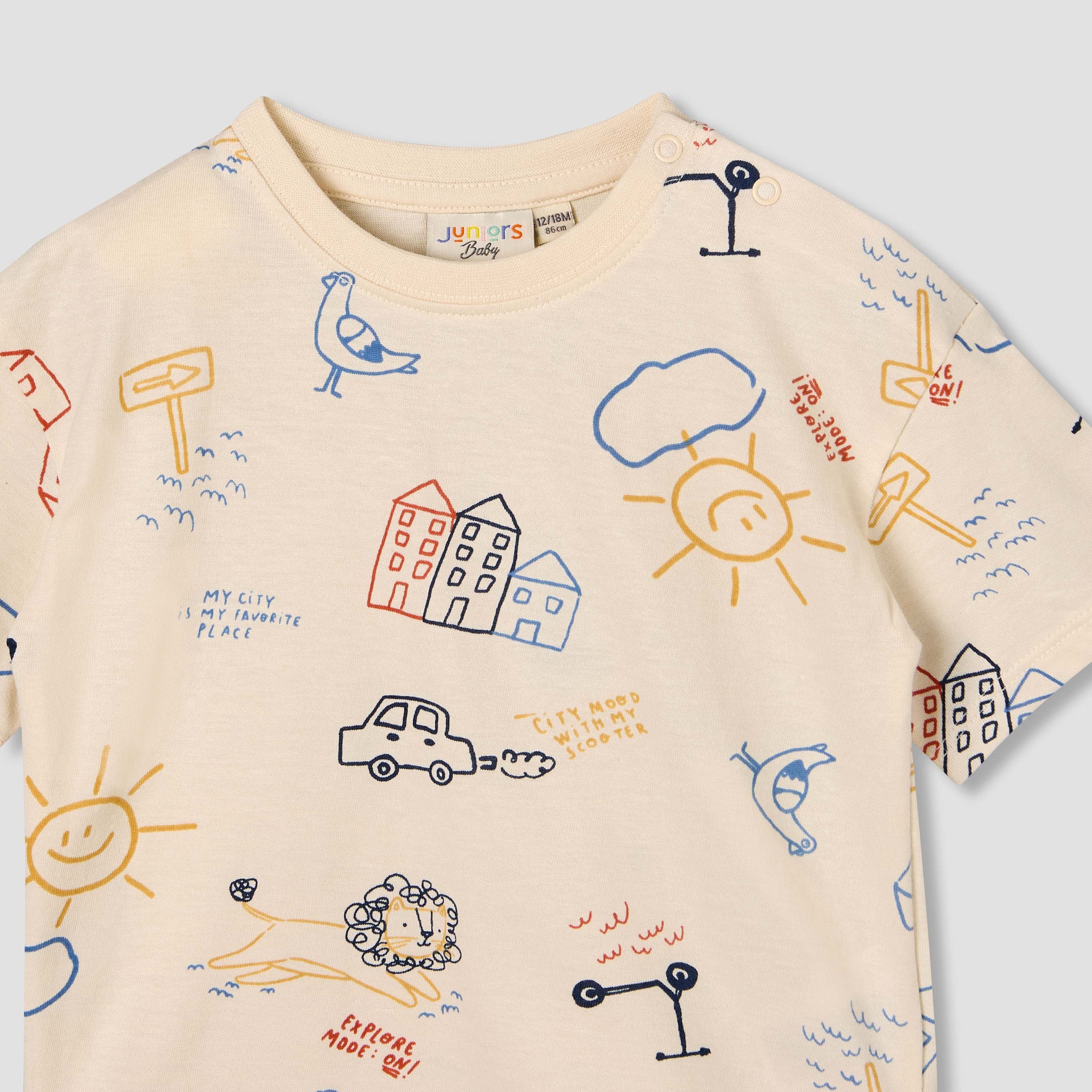 Juniors Crew Neck Short Sleeves T-shirt and Shorts Set with Print