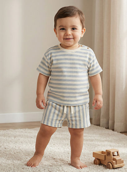 Juniors Crew Neck Short Sleeves T-shirt and Shorts Set with Button Closure-baby-boys-clothing-setsandcoords-image-1