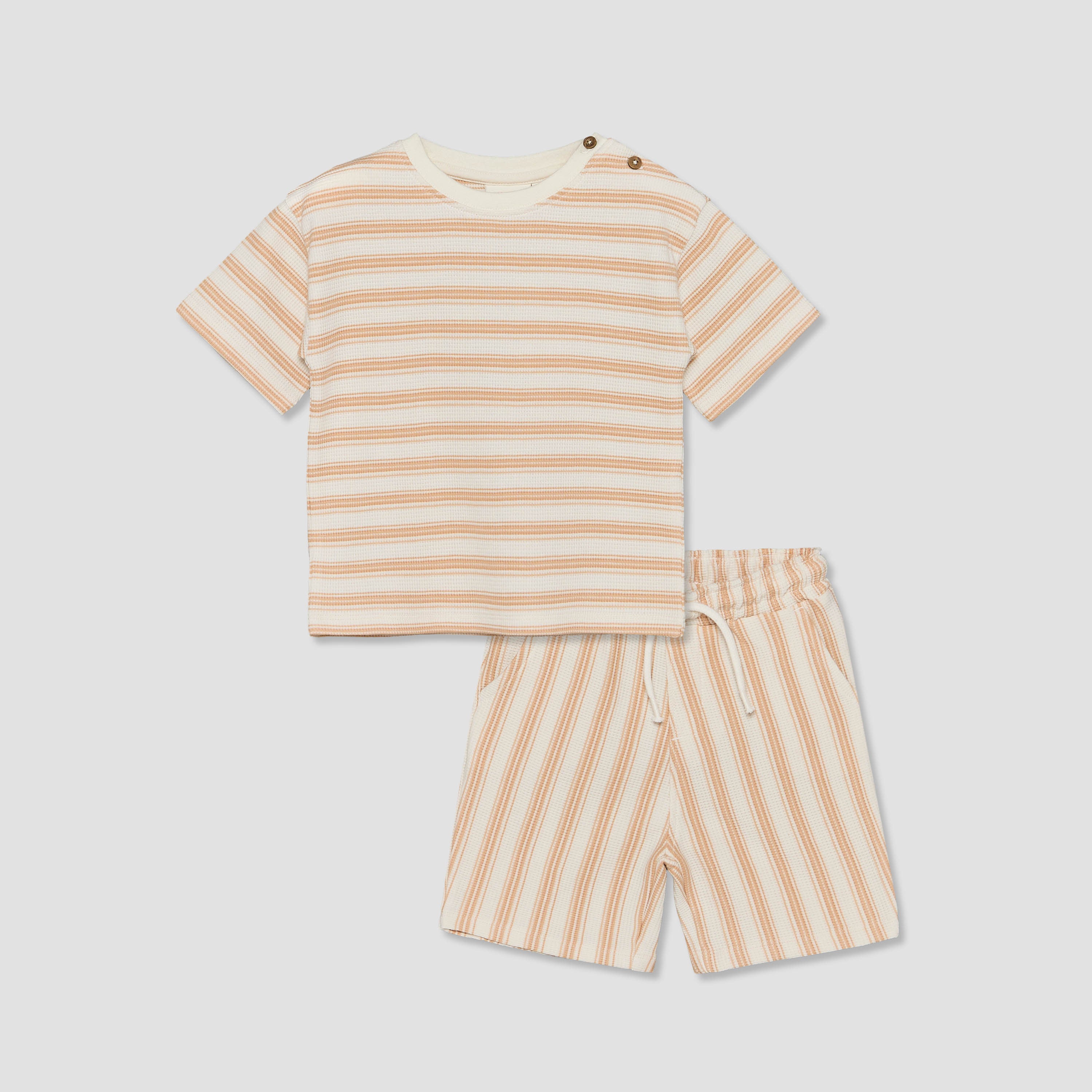 Juniors Crew Neck Short Sleeves T-shirt and Shorts Set with Stripes - Multicolour / 12-18 mths