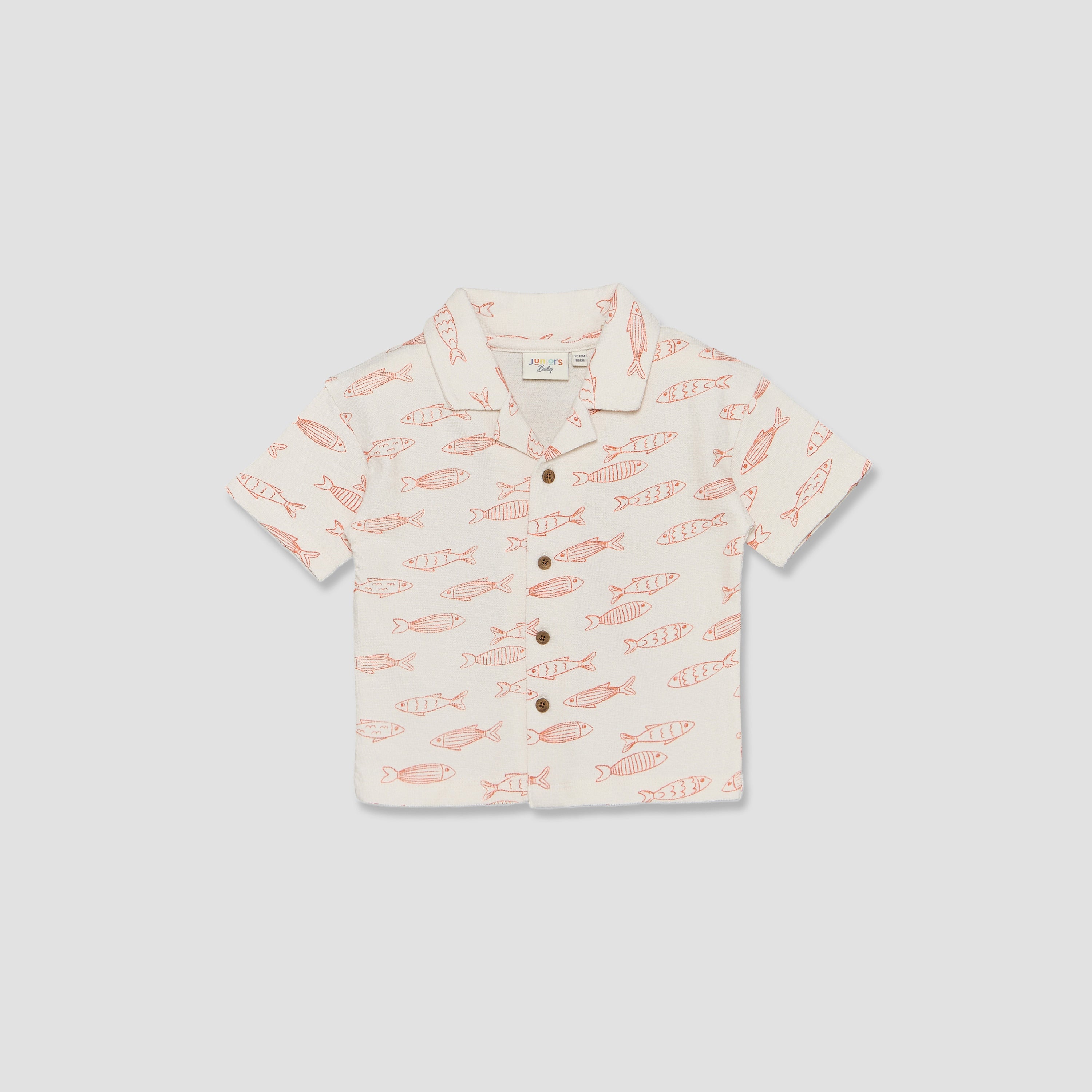 Juniors Collared Short Sleeves Shirt and Shorts Set with Fish Print