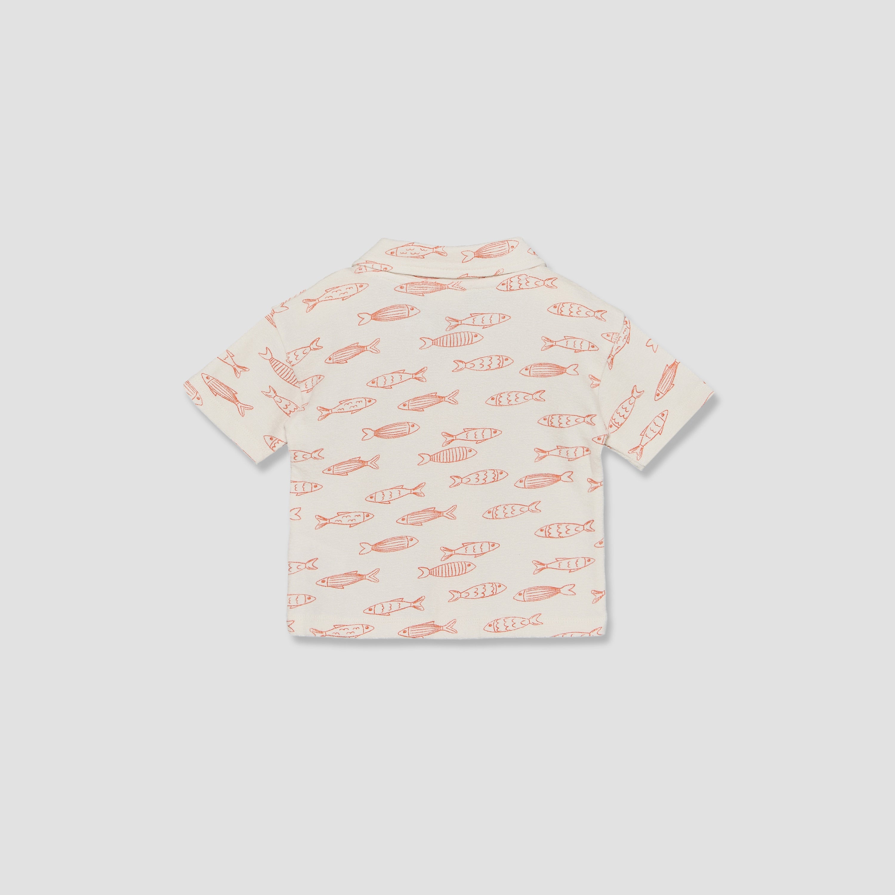 Juniors Collared Short Sleeves Shirt and Shorts Set with Fish Print