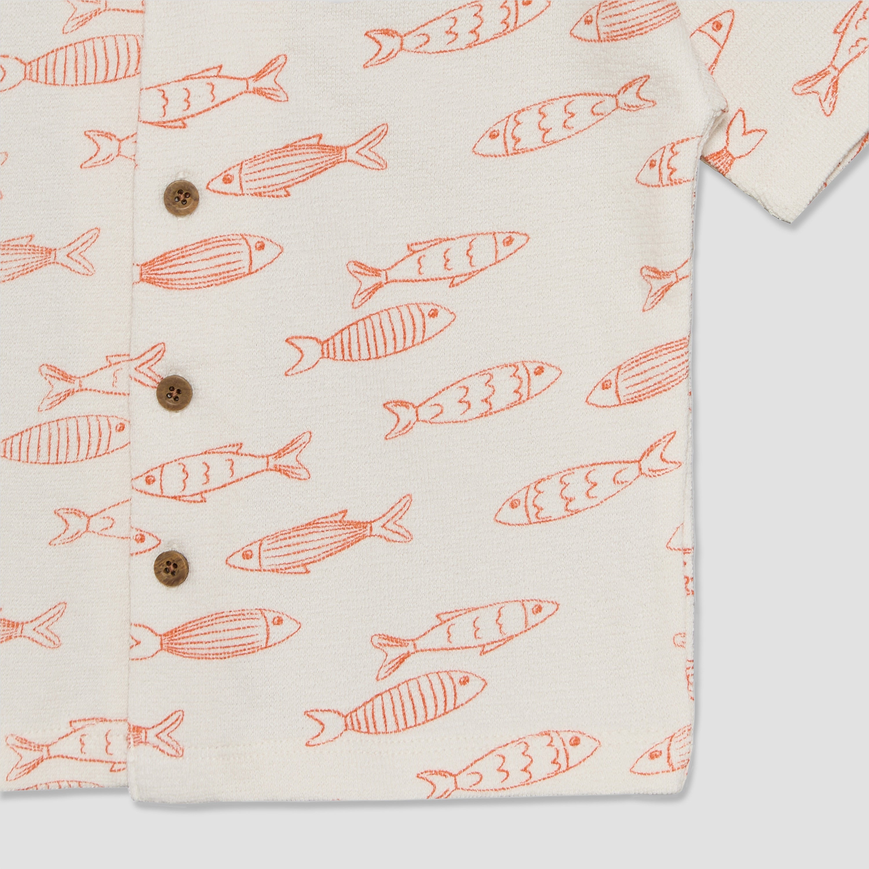 Juniors Collared Short Sleeves Shirt and Shorts Set with Fish Print