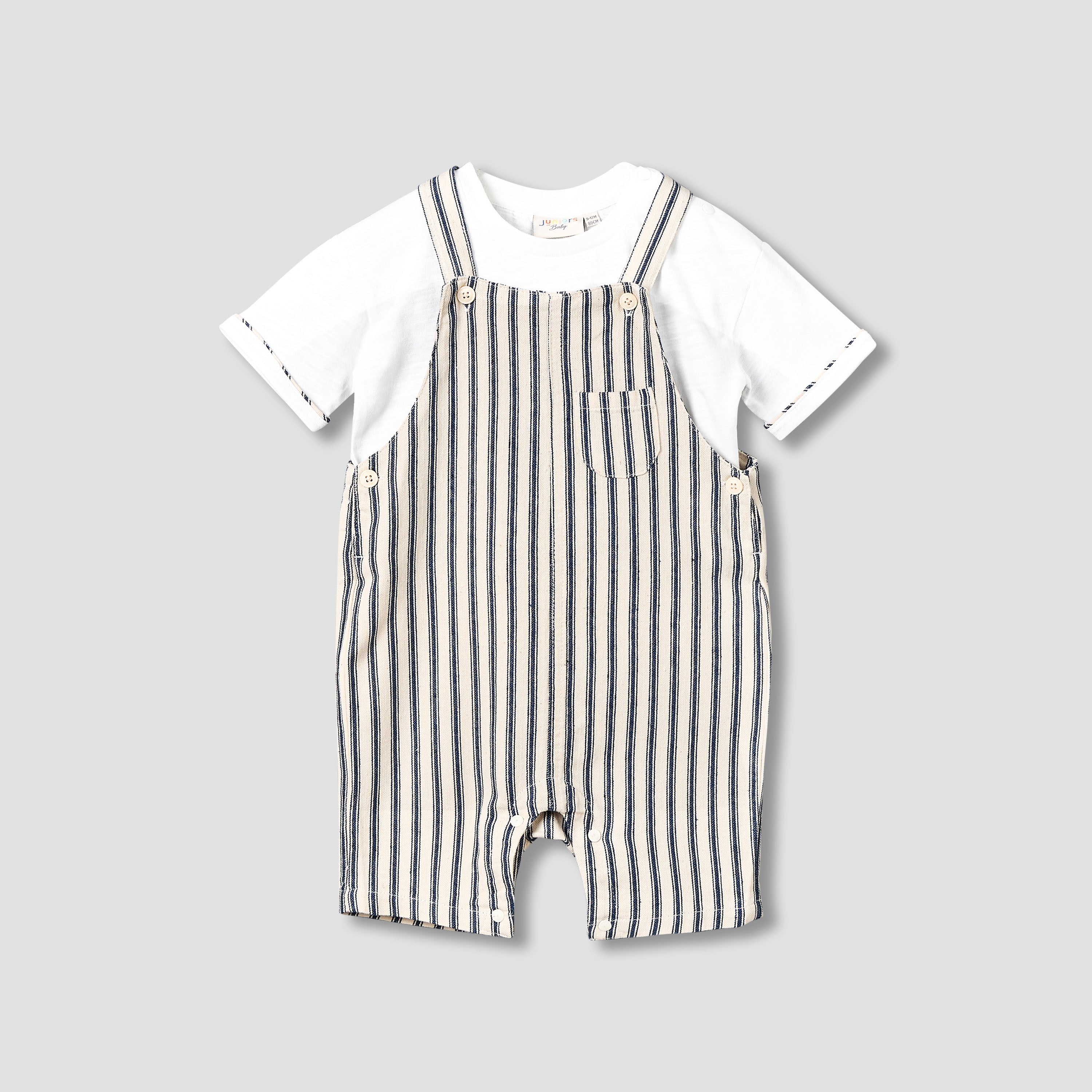 Juniors Crew Neck Short Sleeve T-shirt and Dungaree Set with Pocket - Multicolour / 12-18 mths