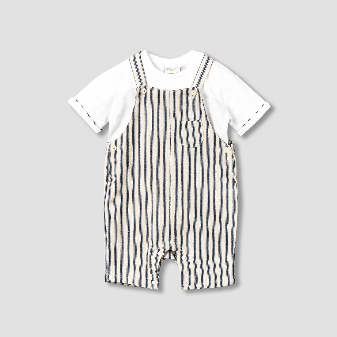Juniors Crew Neck Short Sleeve T-shirt and Dungaree Set with Pocket - Multicolour / 12-18 mths