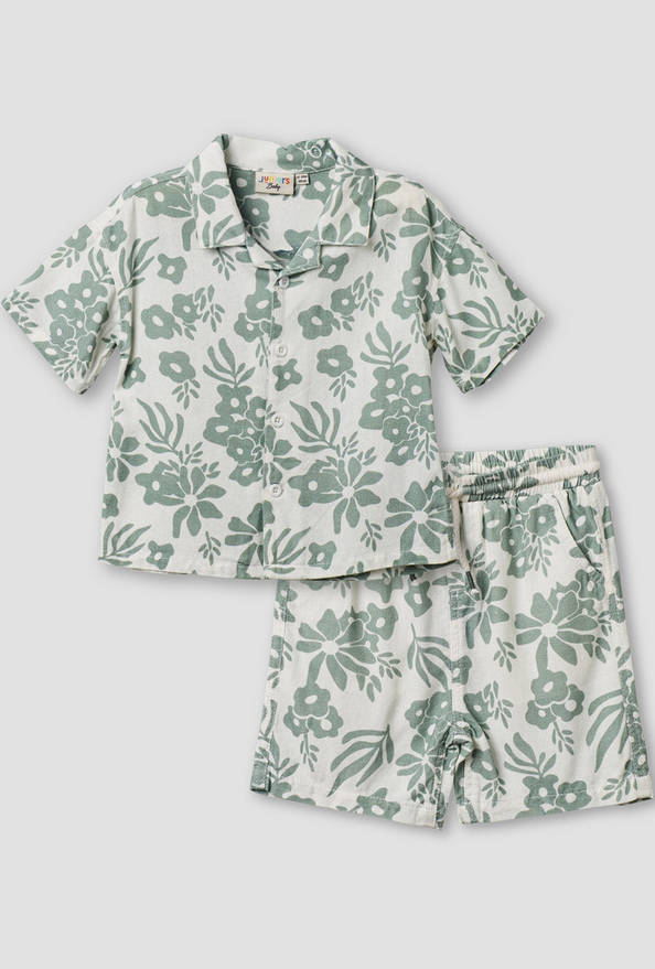 Juniors Collared Neck Short Sleeve Shirt and Shorts Set with Drawstring Closure