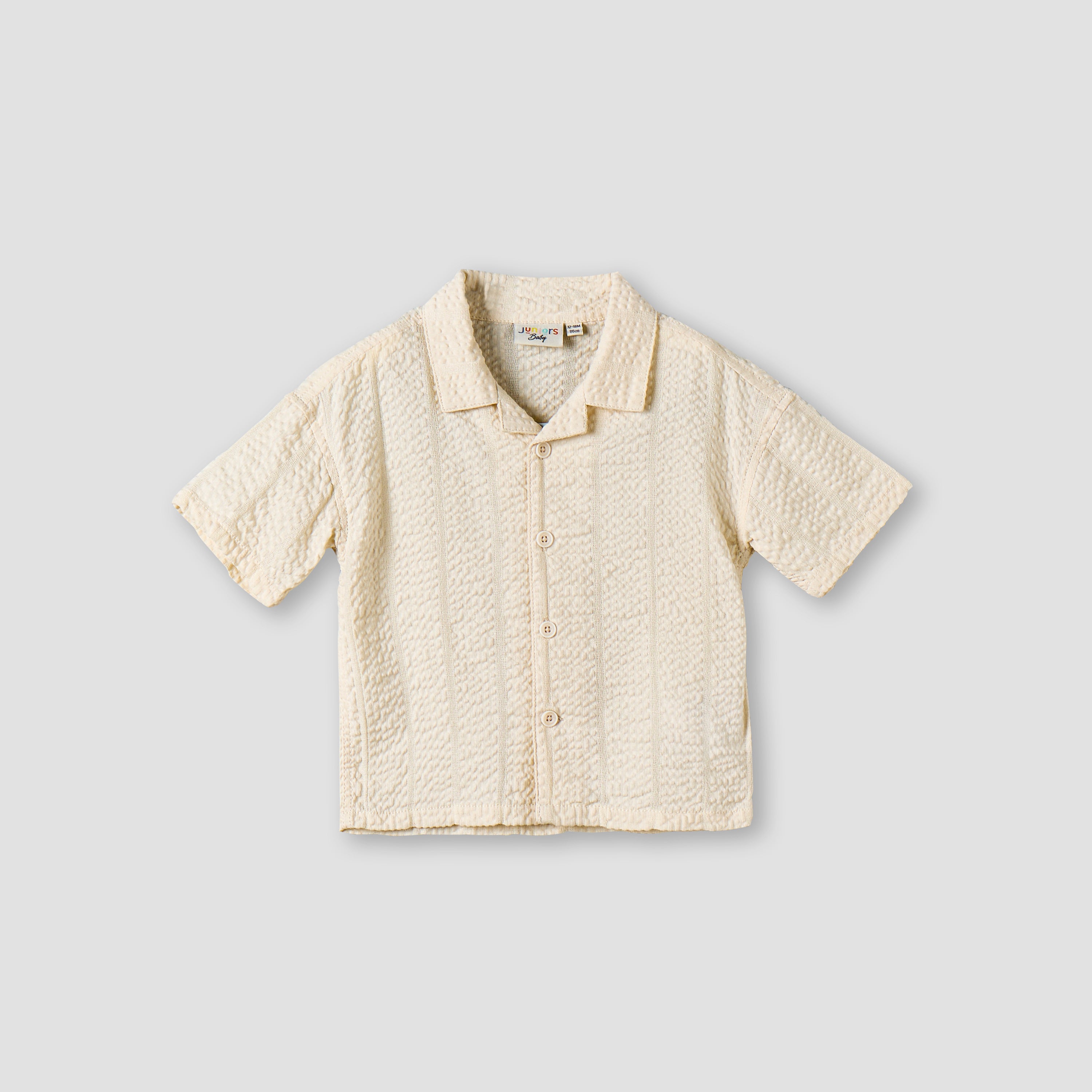 Juniors Camp Collar Short Sleeves Shirt and Shorts Set with Textured Design