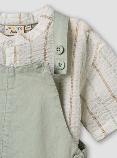Juniors Mandarin Collar Short Sleeve Shirt and Dungaree Set with Pockets-baby-boys-clothing-setsandcoords-image-5