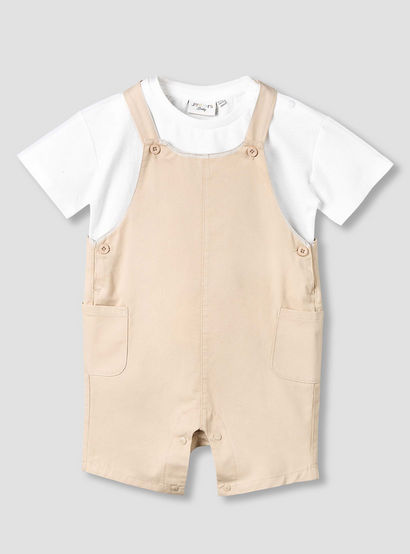Juniors Crew Neck Short Sleeves T-shirt and Dungaree Set with Pockets-baby-boys-clothing-setsandcoords-image-2