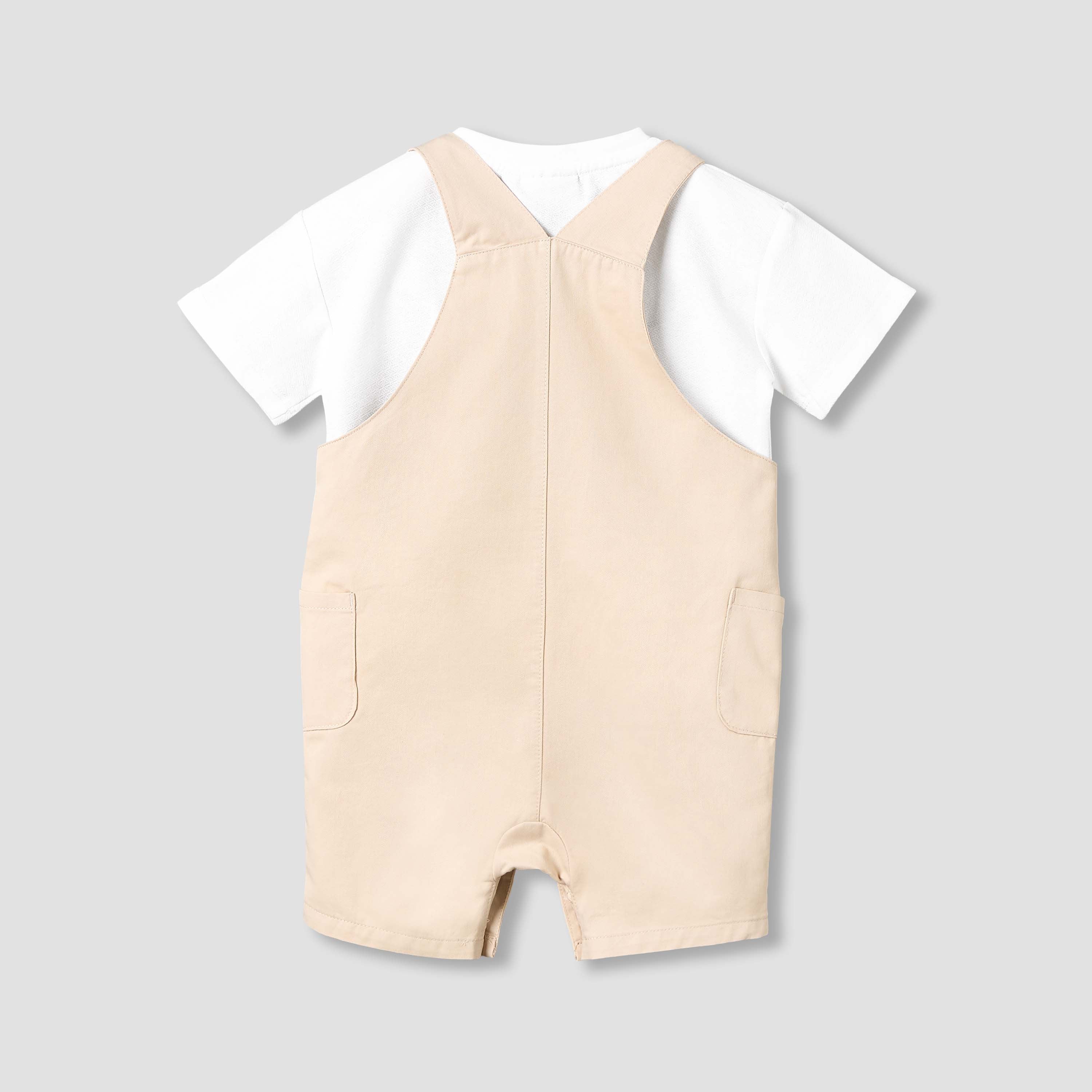 Juniors Crew Neck Short Sleeves T-shirt and Dungaree Set with Pockets