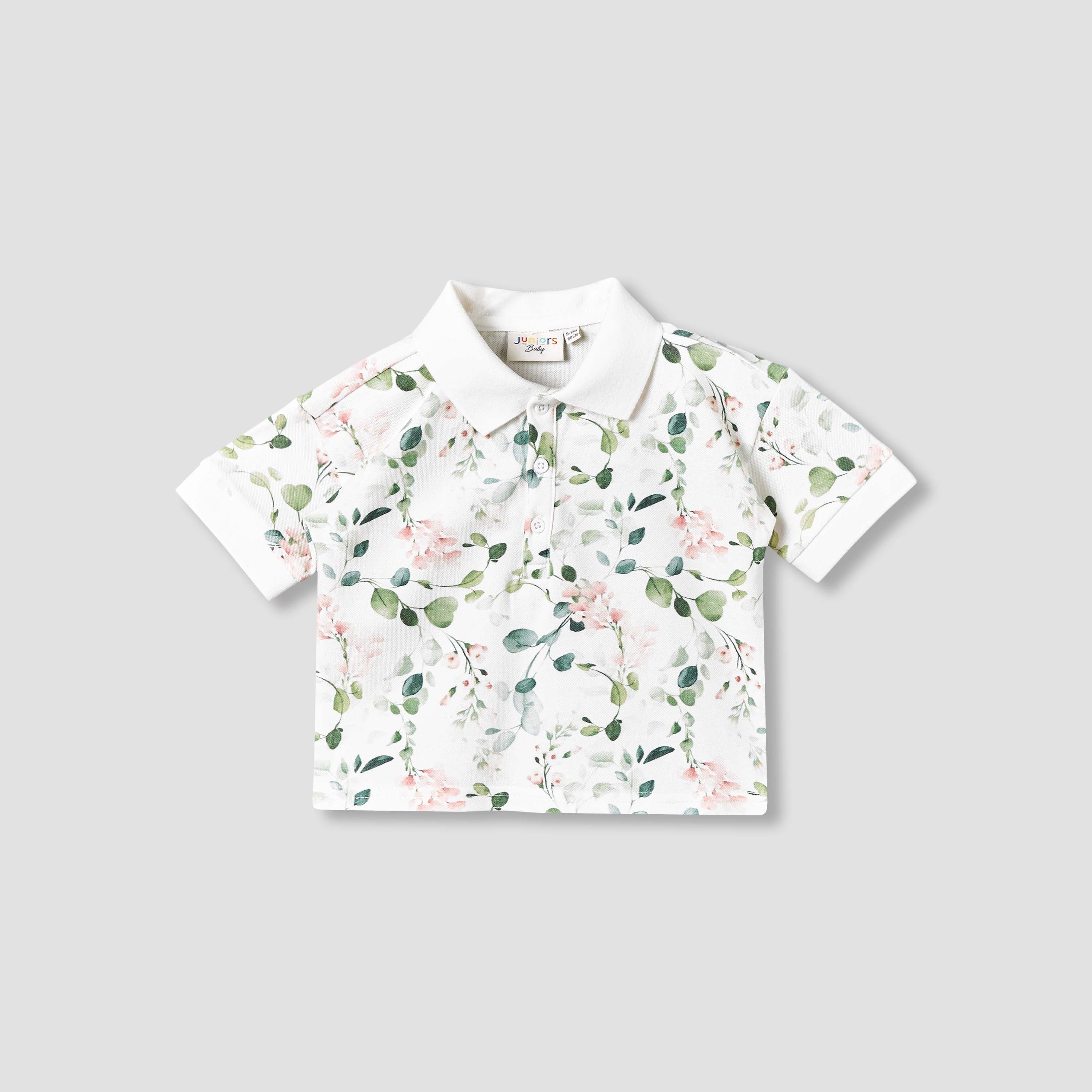 Juniors Collared Short Sleeves Polo T-shirt and Shorts Set with Floral Print