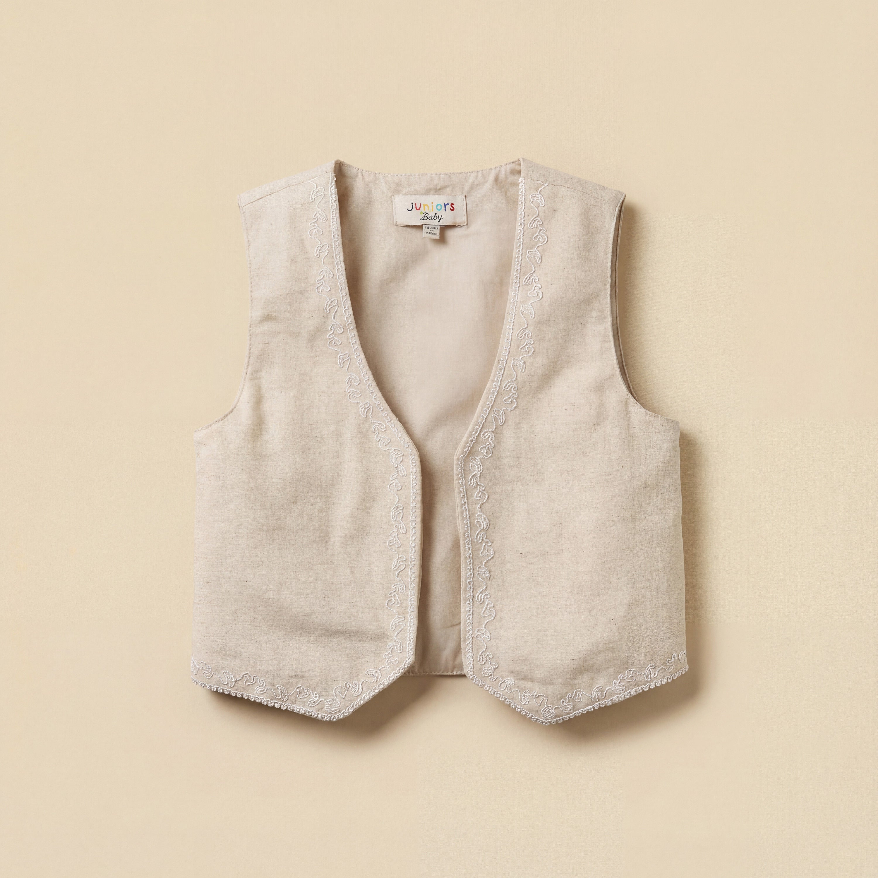 Juniors Mandarin Neck Long Sleeves Romper and Embroidered Waistcoat Set