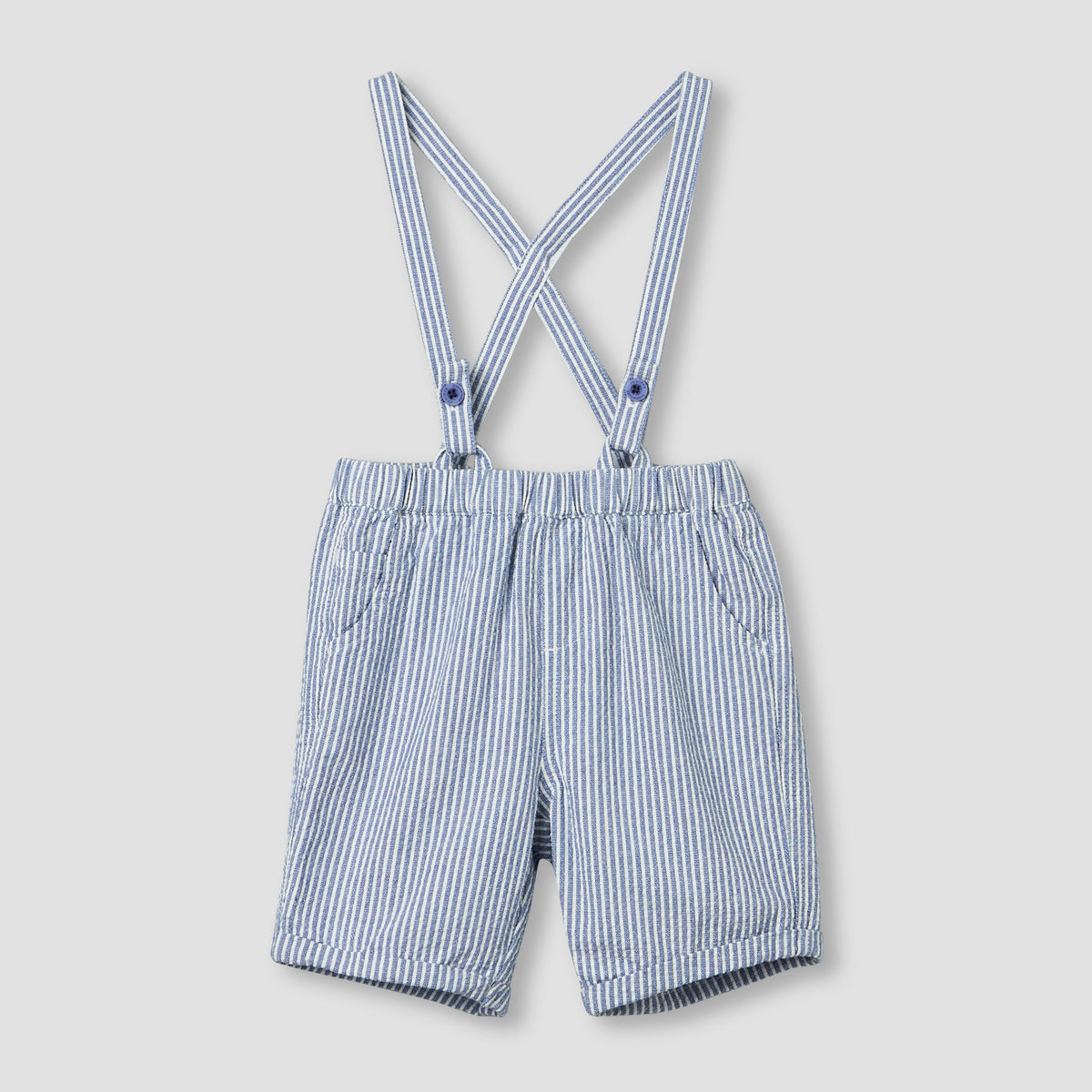 Juniors Collared Short Sleeves Bodysuit and Dungaree Set with Stripes