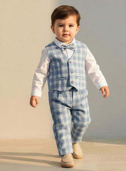 Set of 4 Juniors Clothing Gift Set with Checked Design-baby-boys-clothing-setsandcoords-image-1
