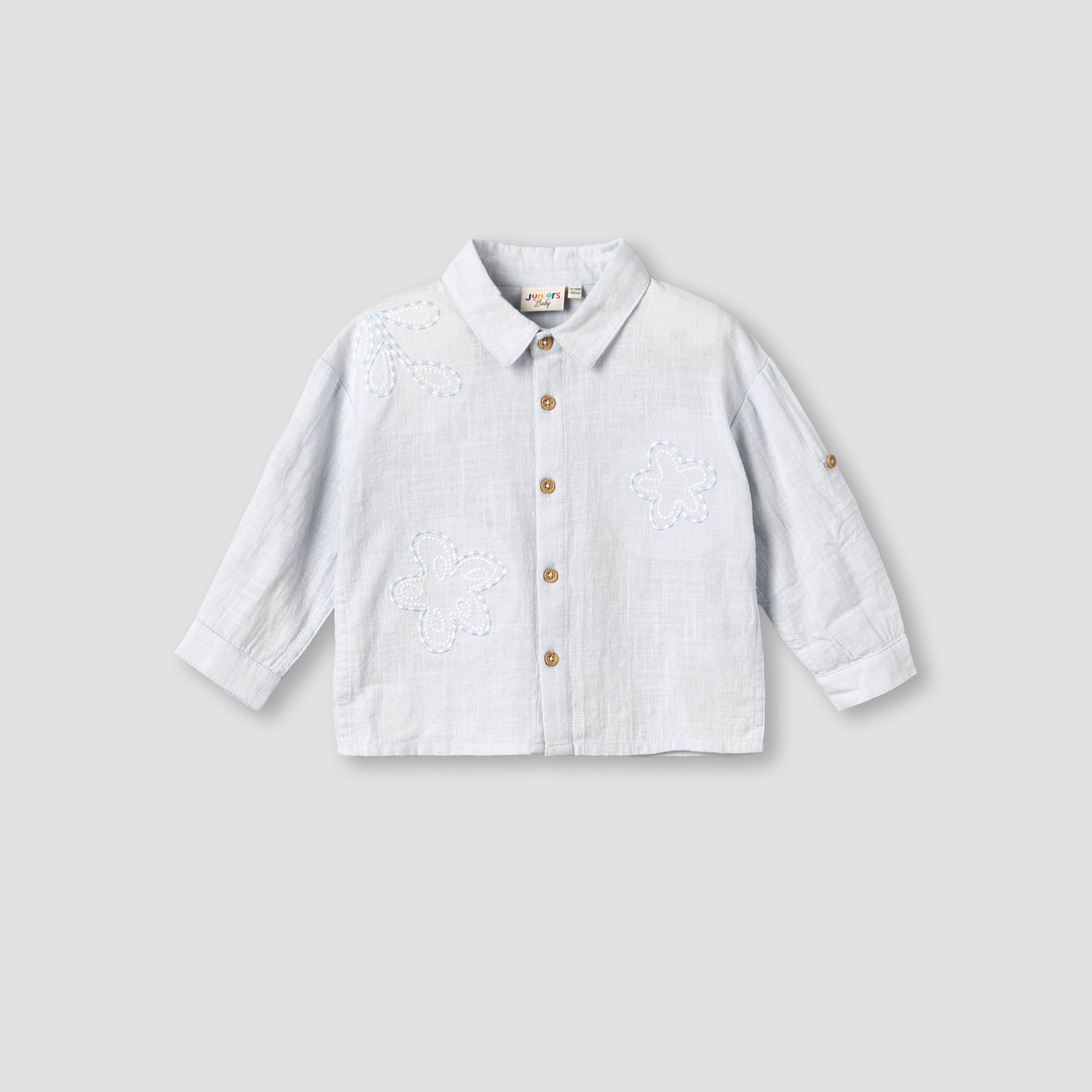 Juniors Collared Neck Long Sleeve Shirt and Shorts Set with Pockets