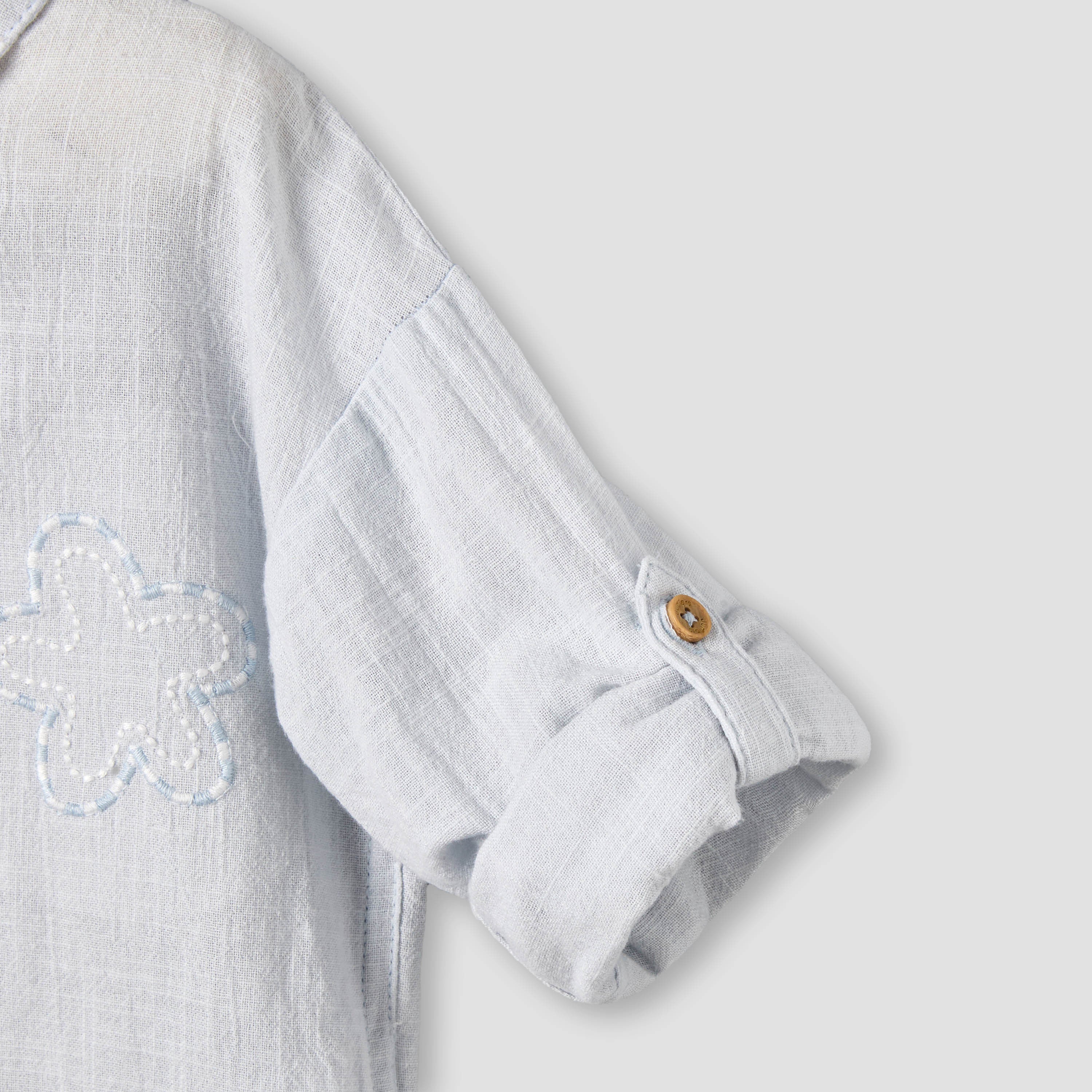 Juniors Collared Neck Long Sleeve Shirt and Shorts Set with Pockets