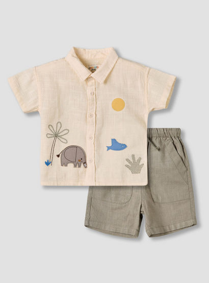 Juniors Collared Short Sleeves Shirt and Shorts Set with Embroidery-baby-boys-clothing-setsandcoords-image-2