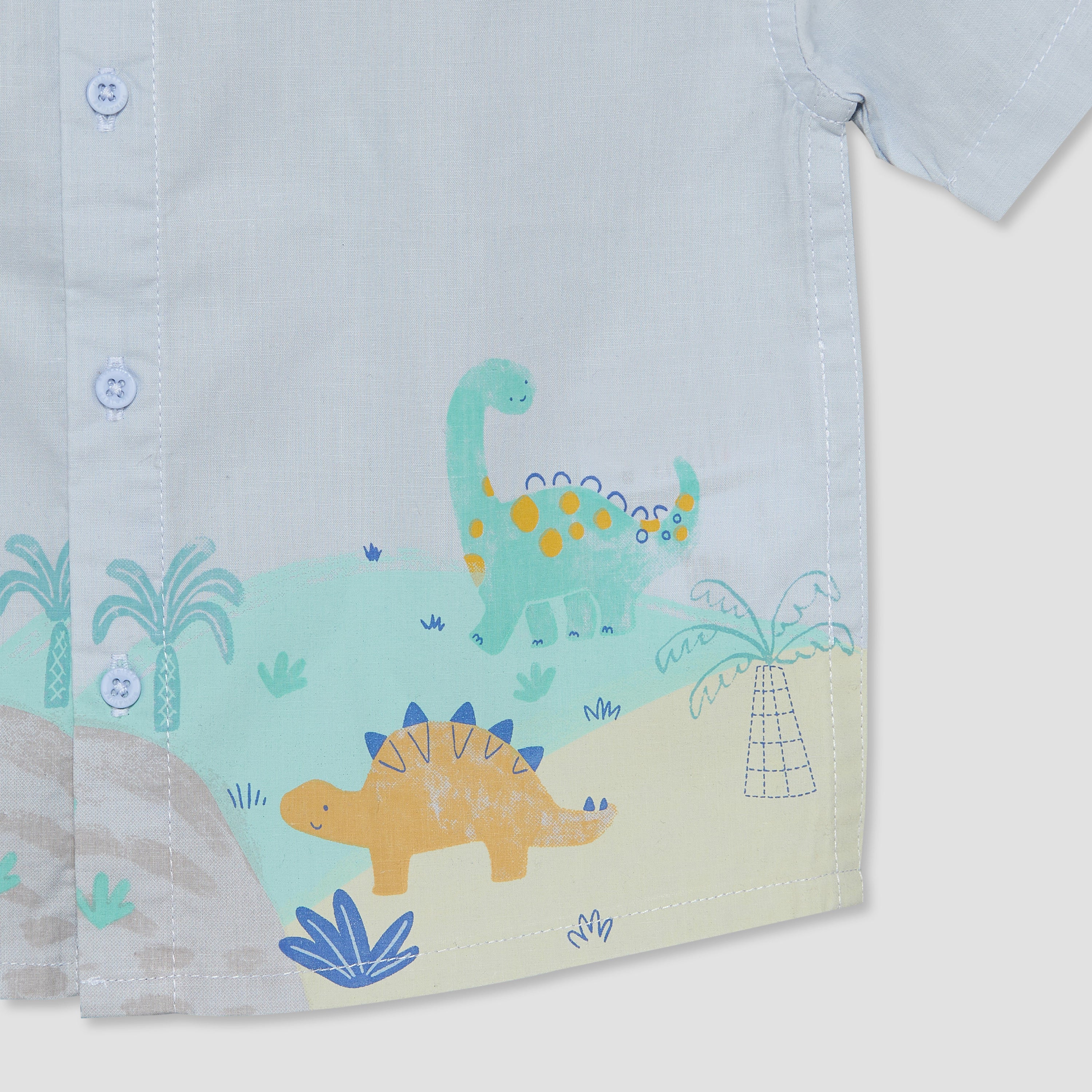 Juniors Collared Short Sleeves Shirt and Shorts Set with Dinosaur Print