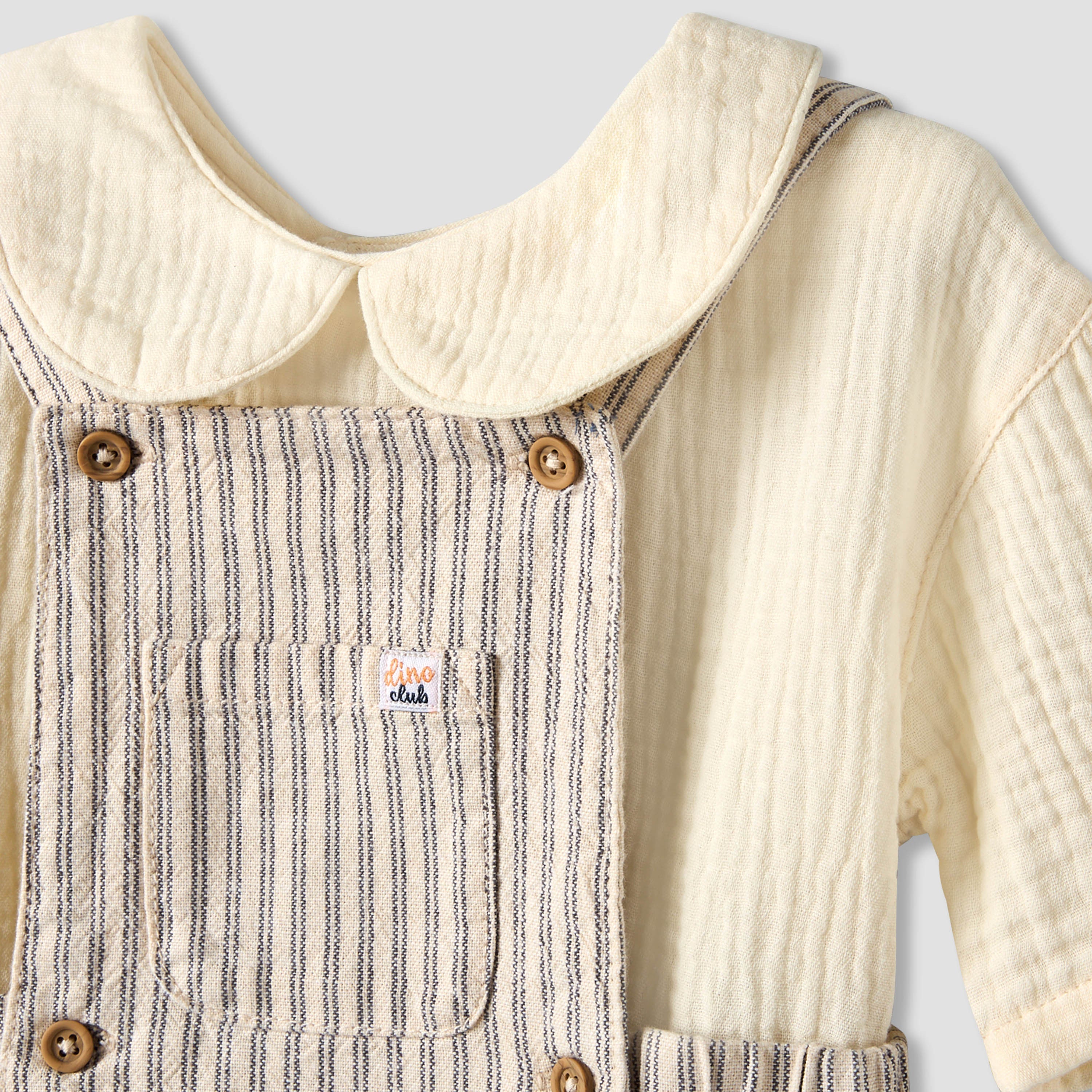 Juniors Collared Short Sleeves Shirt and Dungaree Set with Hat
