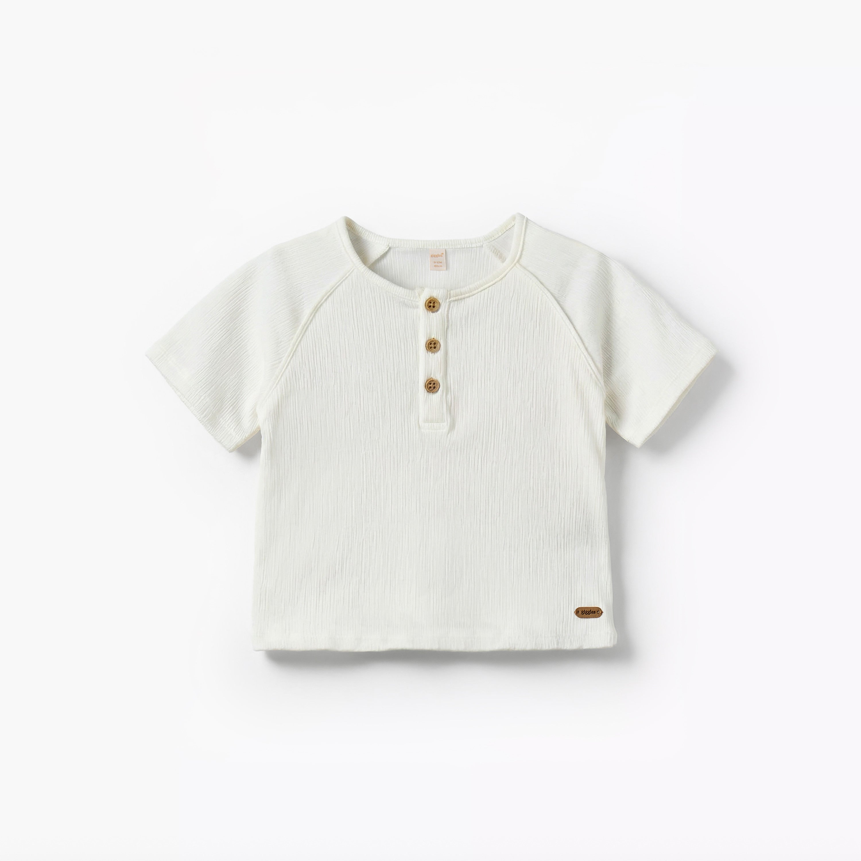 Giggles Henley Neck Short Sleeves T-shirt with Texture